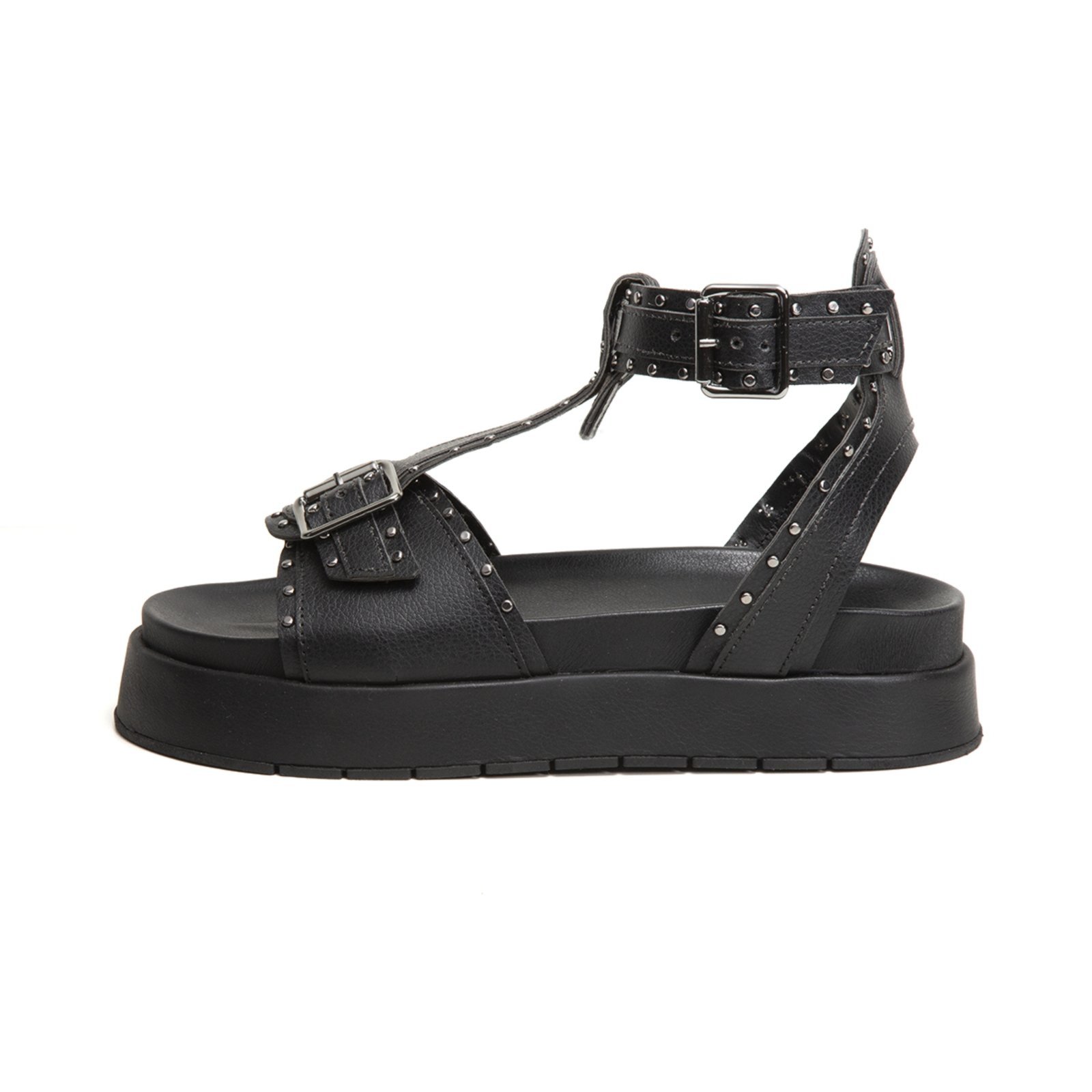 Sandália Papete Flatform LeRUCHEL Spikes Tornozeleira Preto