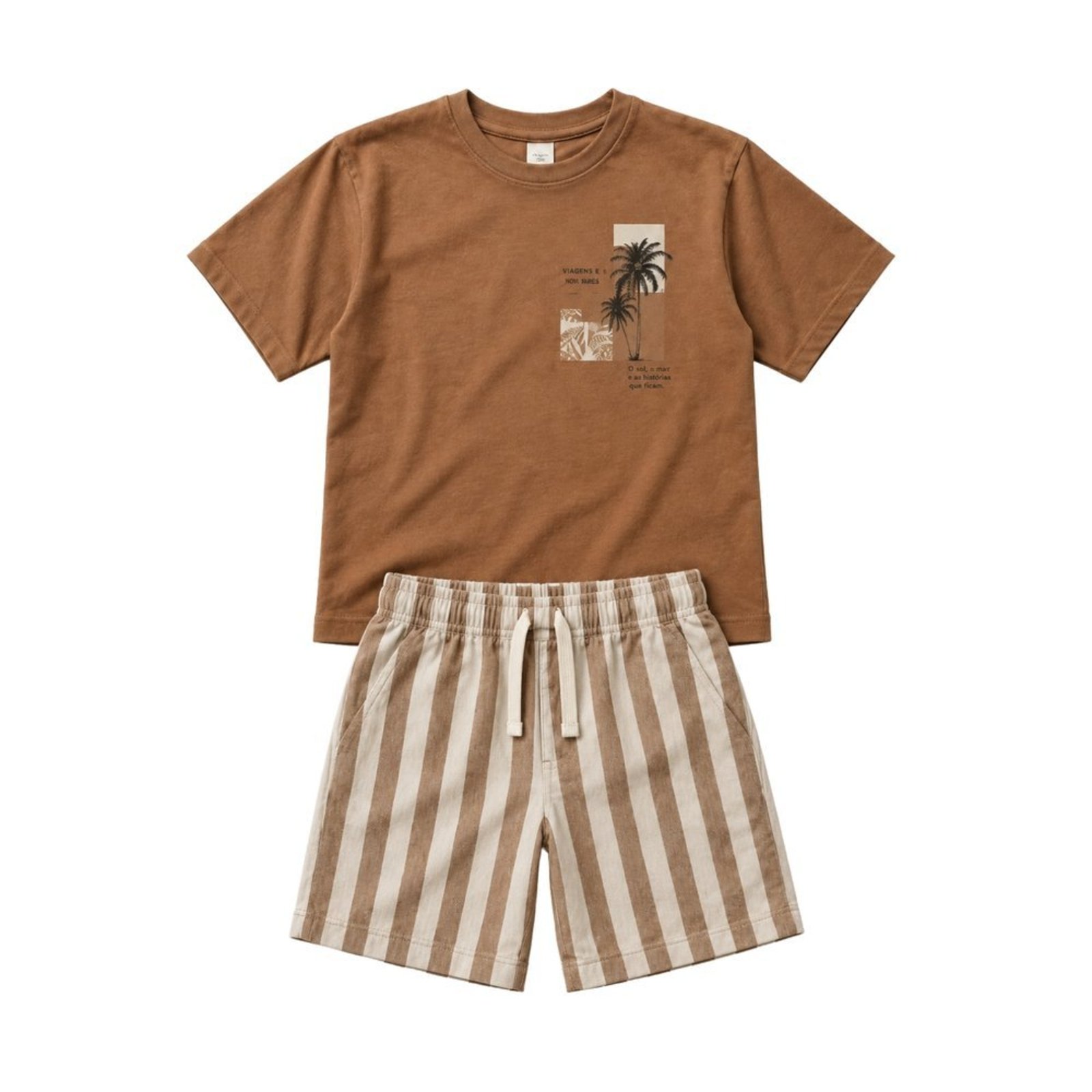 Infantil - Conjunto Menino Camiseta Meia Malha Bermuda Moletinho Eco