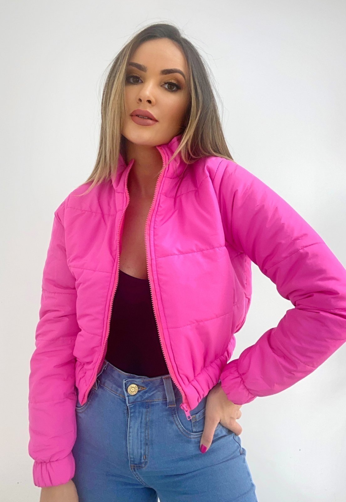 Jaqueta Puffer Curta Rosa Pink