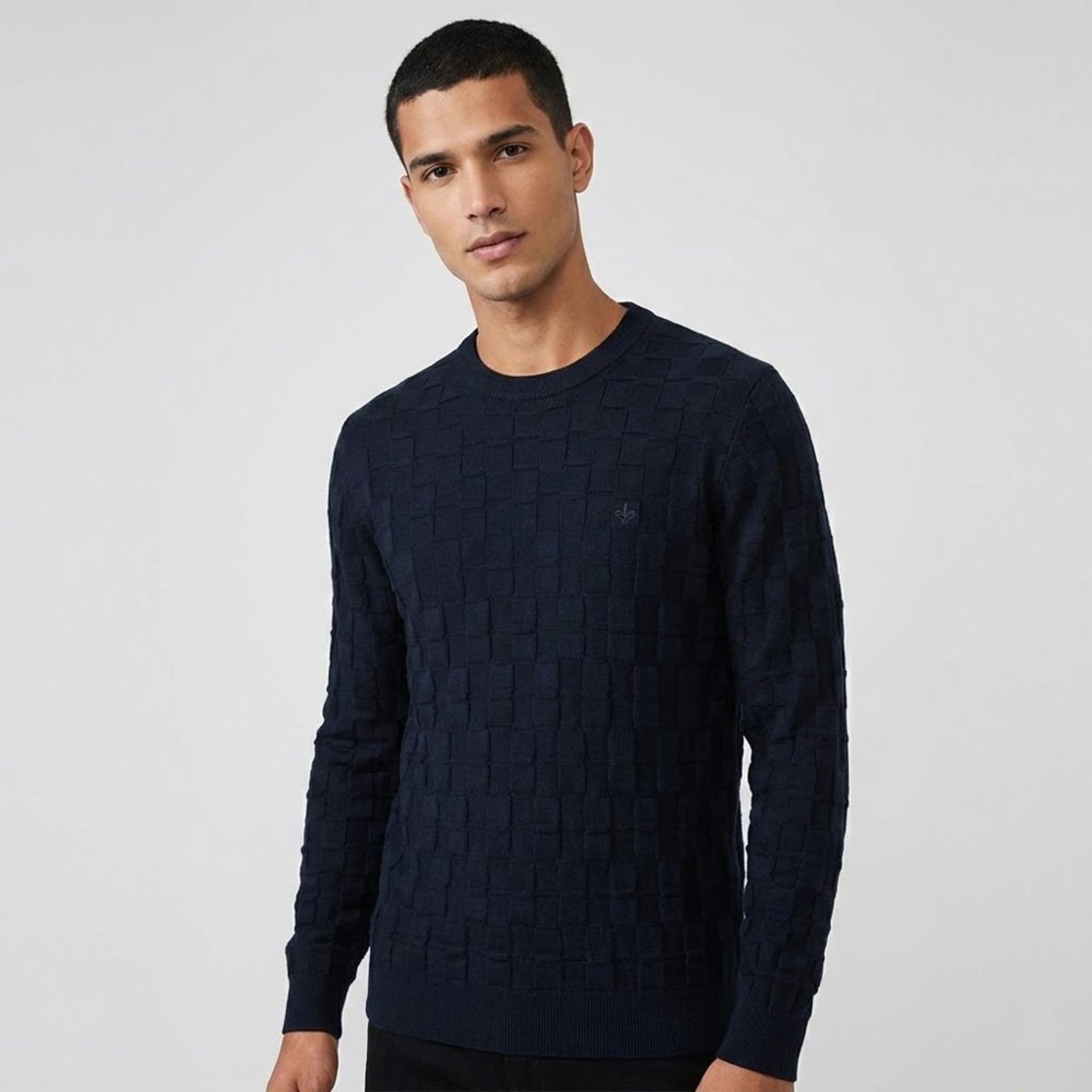 Suéter Tricot Dudalina Text Geometric Ou26 Marinho Masculino