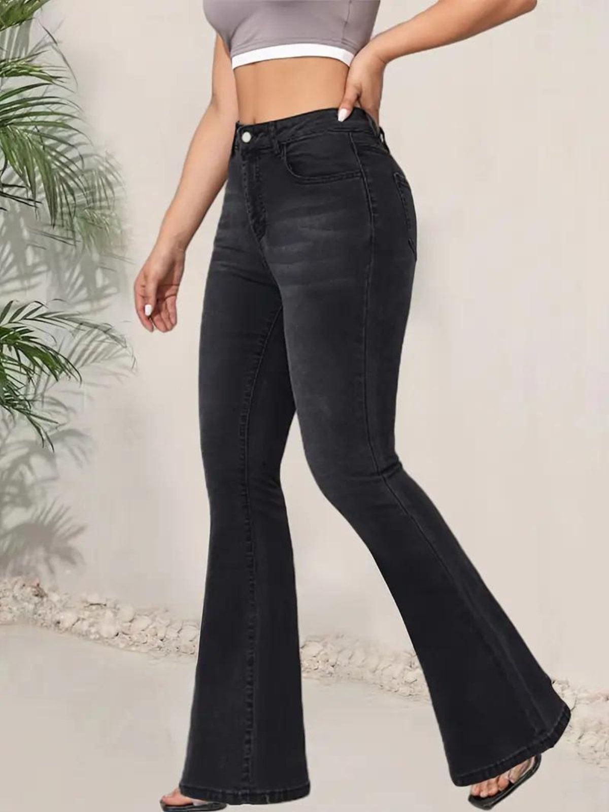 Calça Jeans Kovali Fashion Store Flare Preta com Caimento Perfeito e Conforto Absoluto