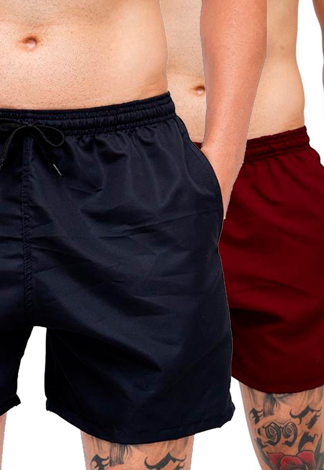 Kit 2 Shorts Tactel Premium Bermudas Moda Praia tectel Vinho e Preto