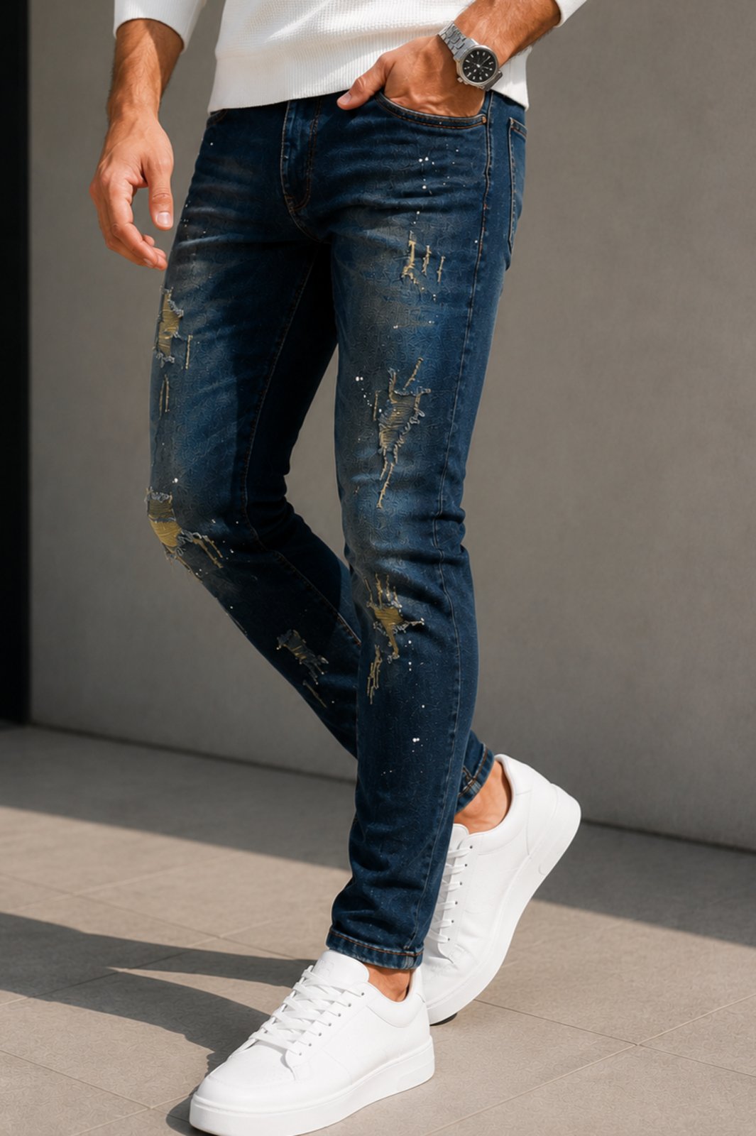 Calça Jeans Skinny Yellow Jeans Masculina Destroyed Premium Caimento Perfeito Azul