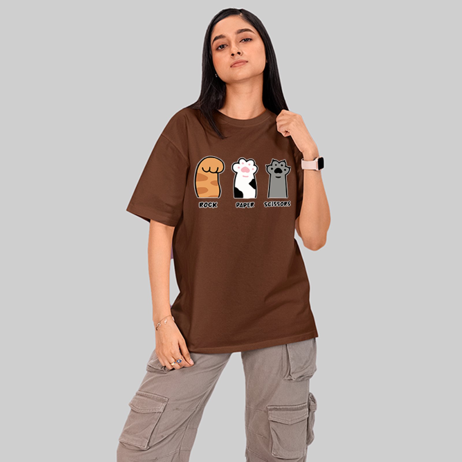 Camiseta Oversized Cat Lover Meme Fofo Unissex Marrom