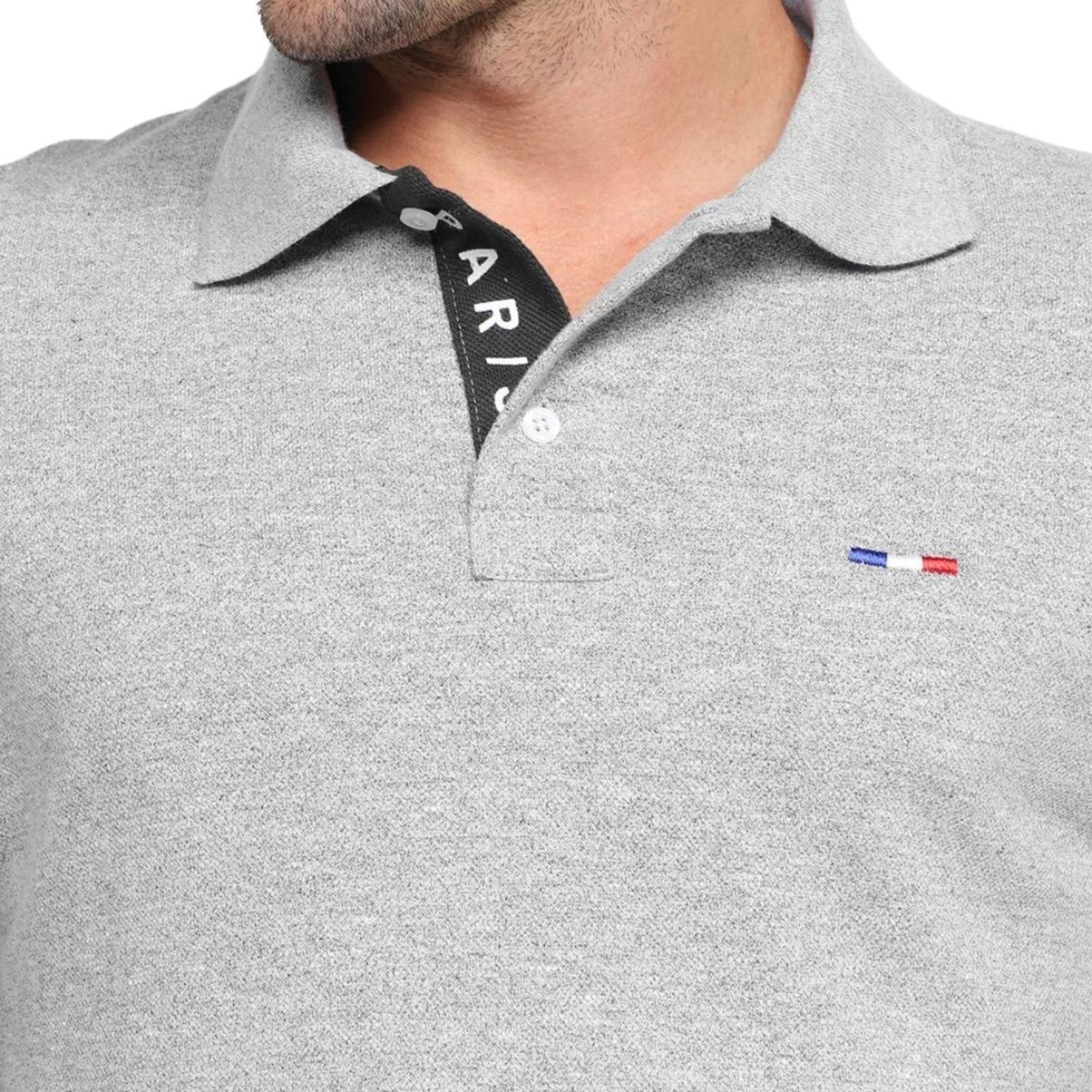 Camisa Polo Masculina Básica Industrie Piquet no Estilo Tommy Bordado França Cinza