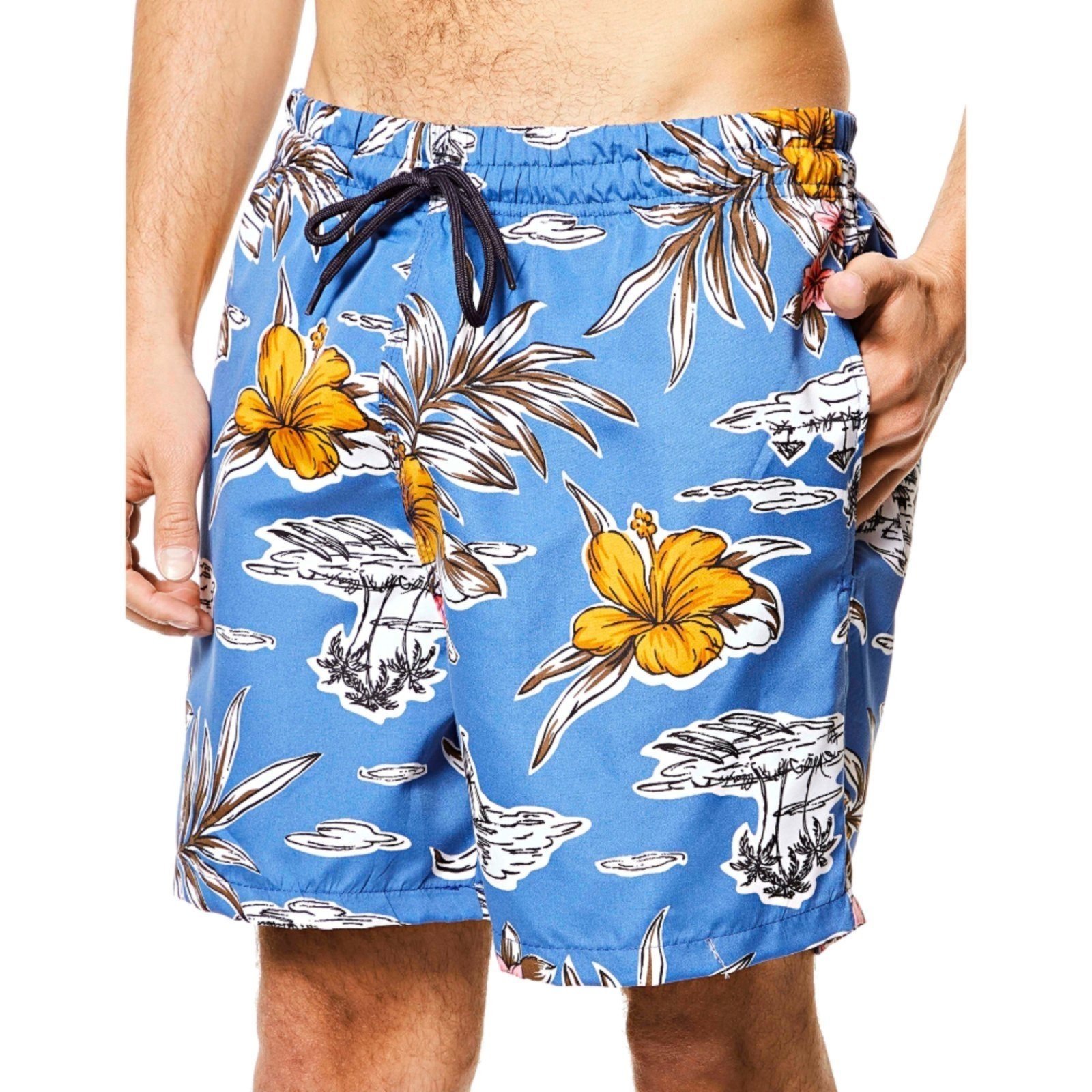 Bermuda Masculina Short Praia Estampado Ajuste Cordão Azul Piscina