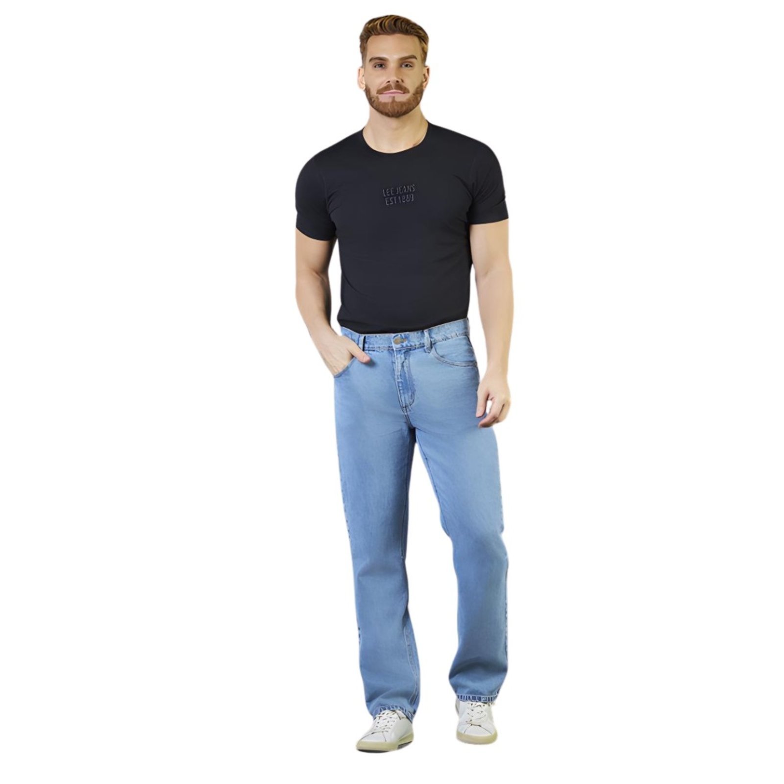Vista 3 Camiseta Masculina Malha Estampa Relevo Lee preto Lee preto
