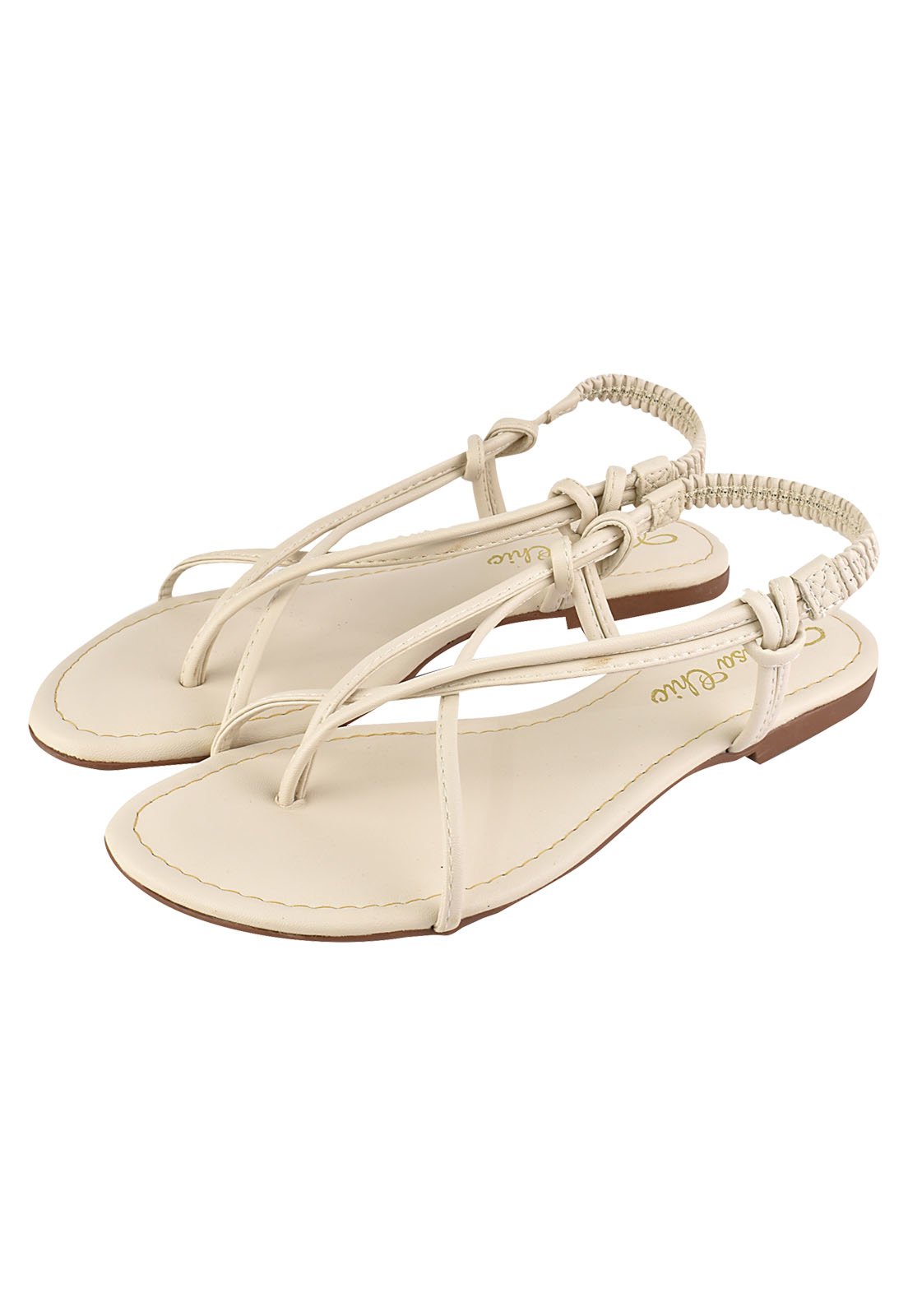 Rasteirinha Rosa Chic Calçados Sandália Flat Tiras Branco