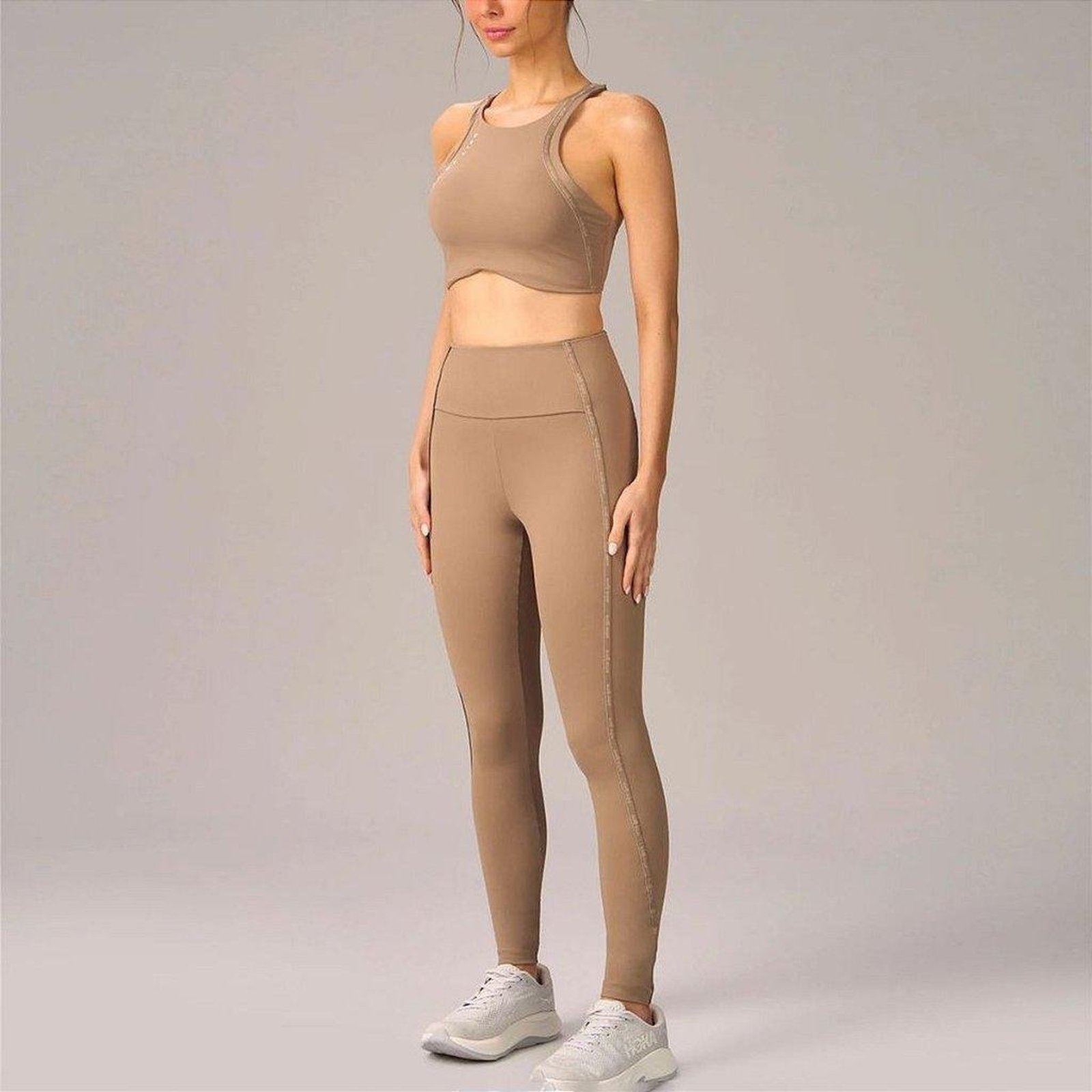 Legging Alto Giro Com Elástico Personalizado Com Bolso Bege Bege