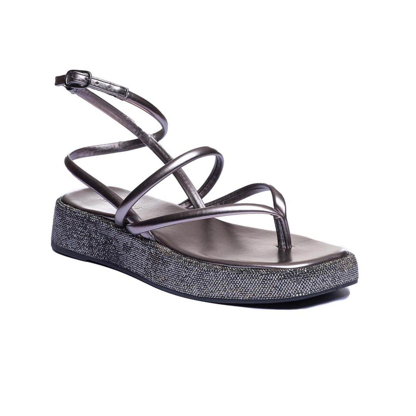Papete Flatform Via Miss Luxo Prata Velho