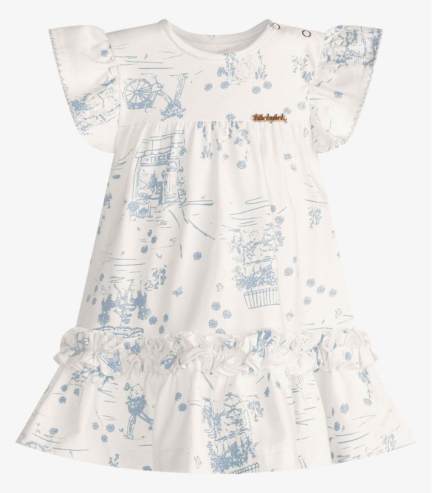 Infantil - Vestido Menina Estampado Trick Nick Bege