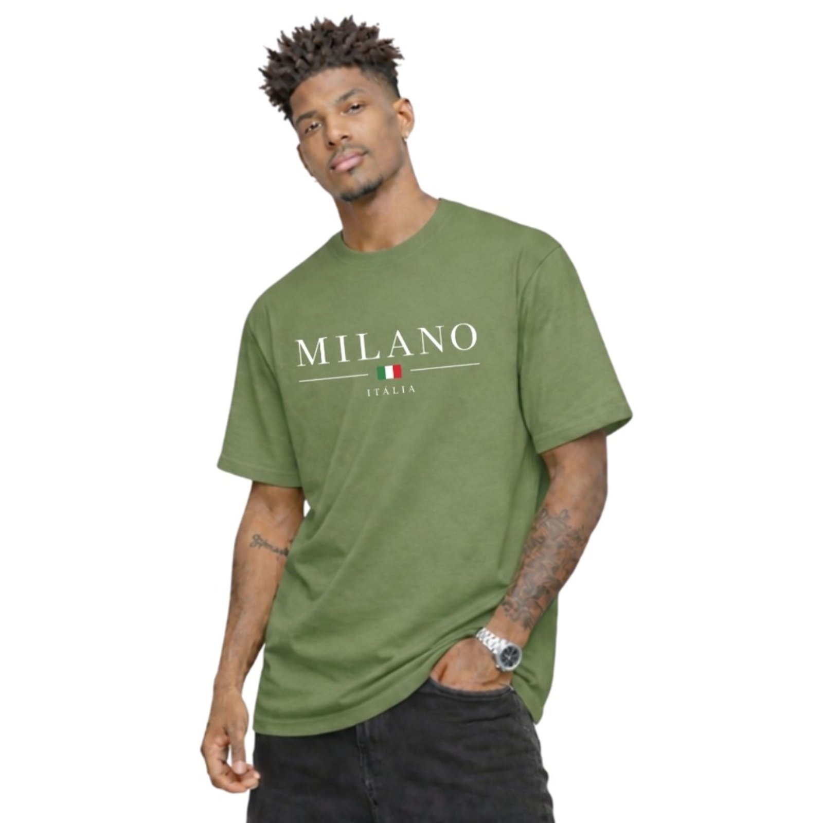 Camiseta Basica Algodão Gola Redonda Masculina Estampa Milano