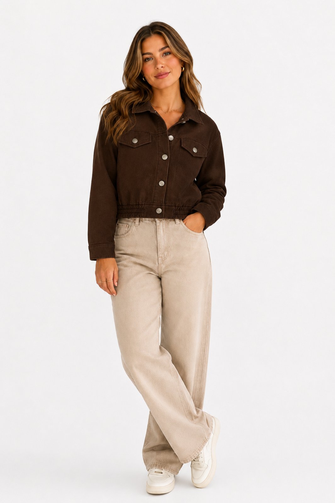Jaqueta Feminina D Bell Outlet Fashion Lã Batida Marrom