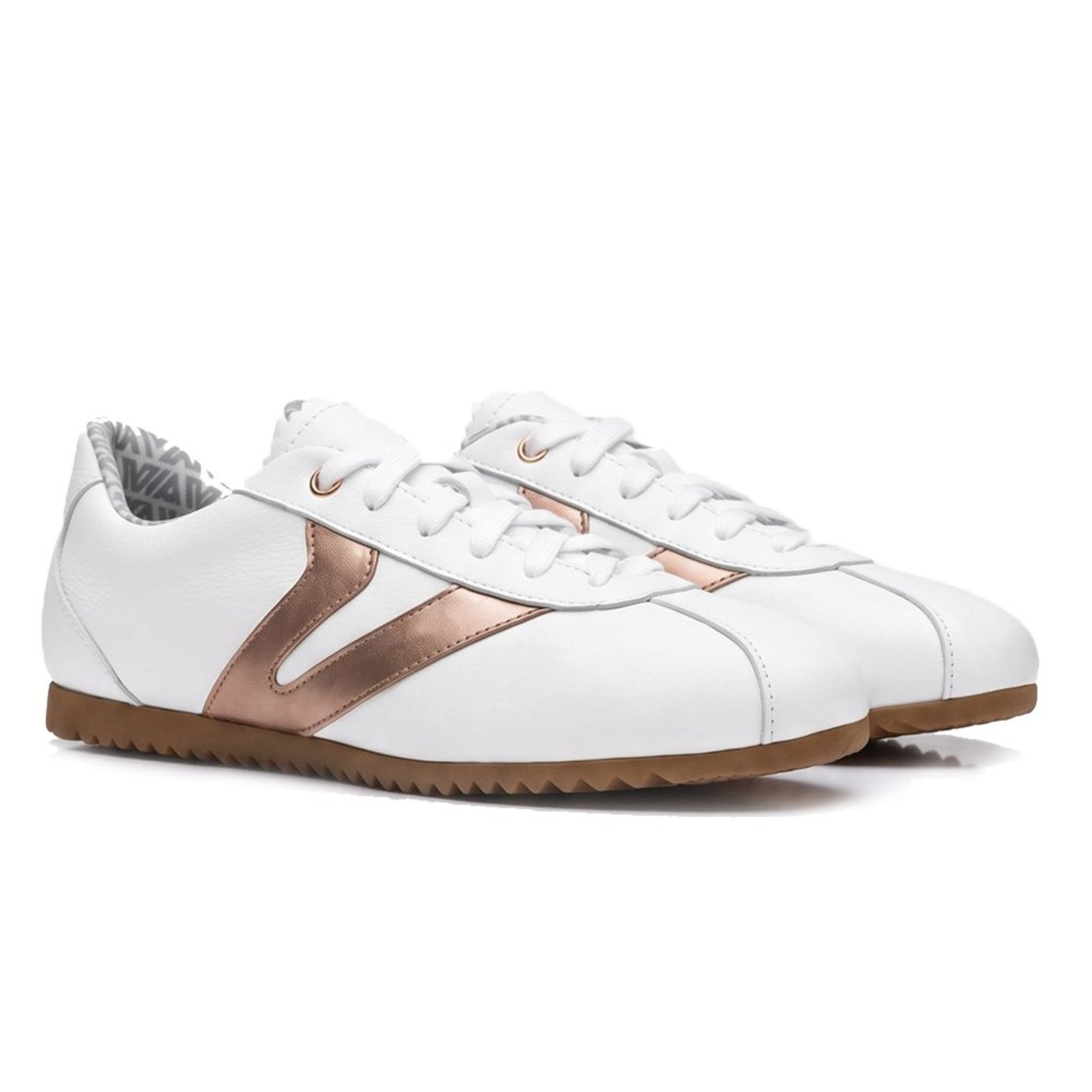 Tênis Feminino Couro Vittal Naomi Casual Clássico Retrô Branco Rose Elegante Leve