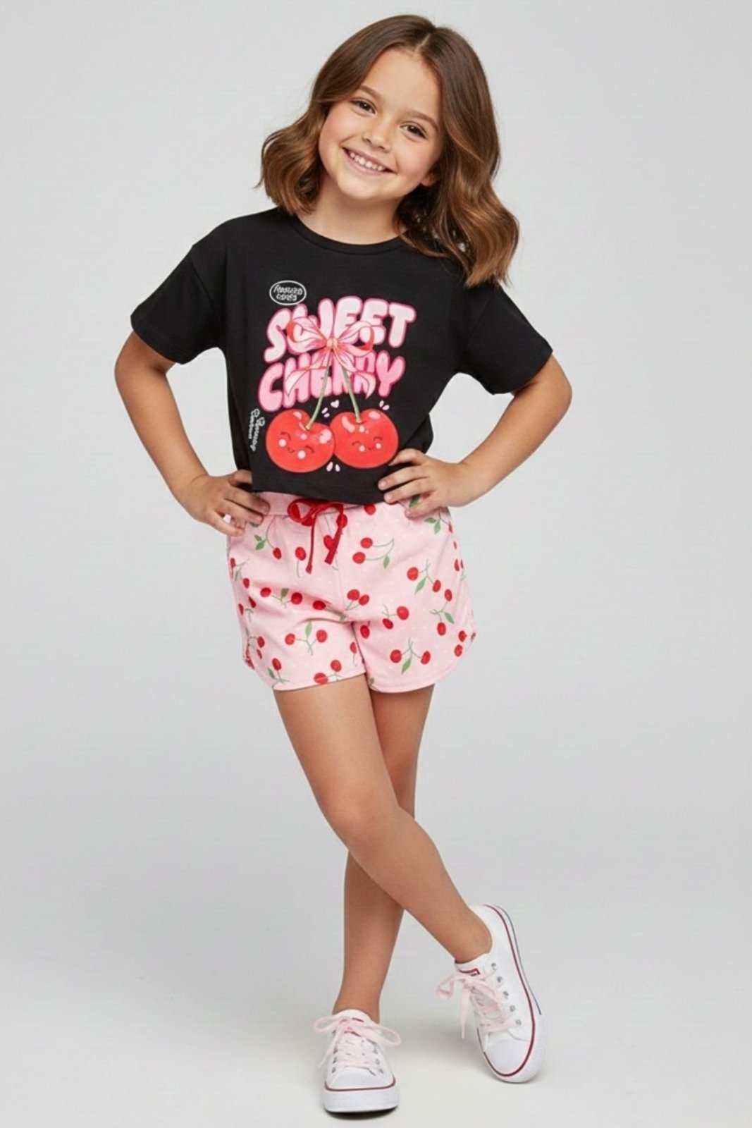 Vista 2 Infantil - Conjunto Bem Vestir Feminino Cereja preto BEM VESTIR preto