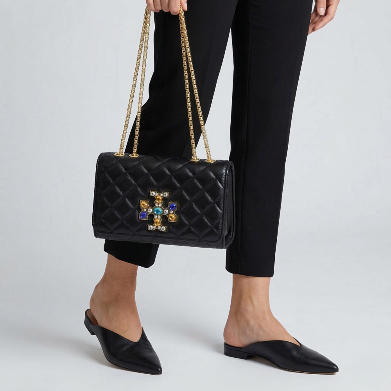 Bolsa Transversal Feminina Clutch Media Pedraria Bordada Elegante Preto