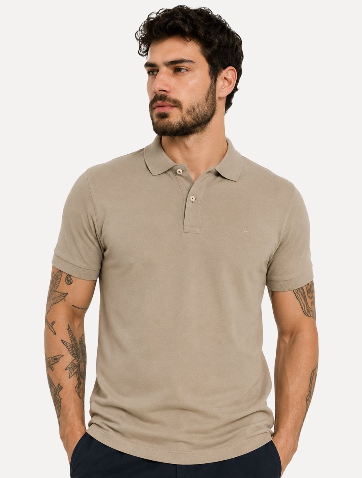 Polo Aramis Masculina Basic Piquet Mono Amêndoa