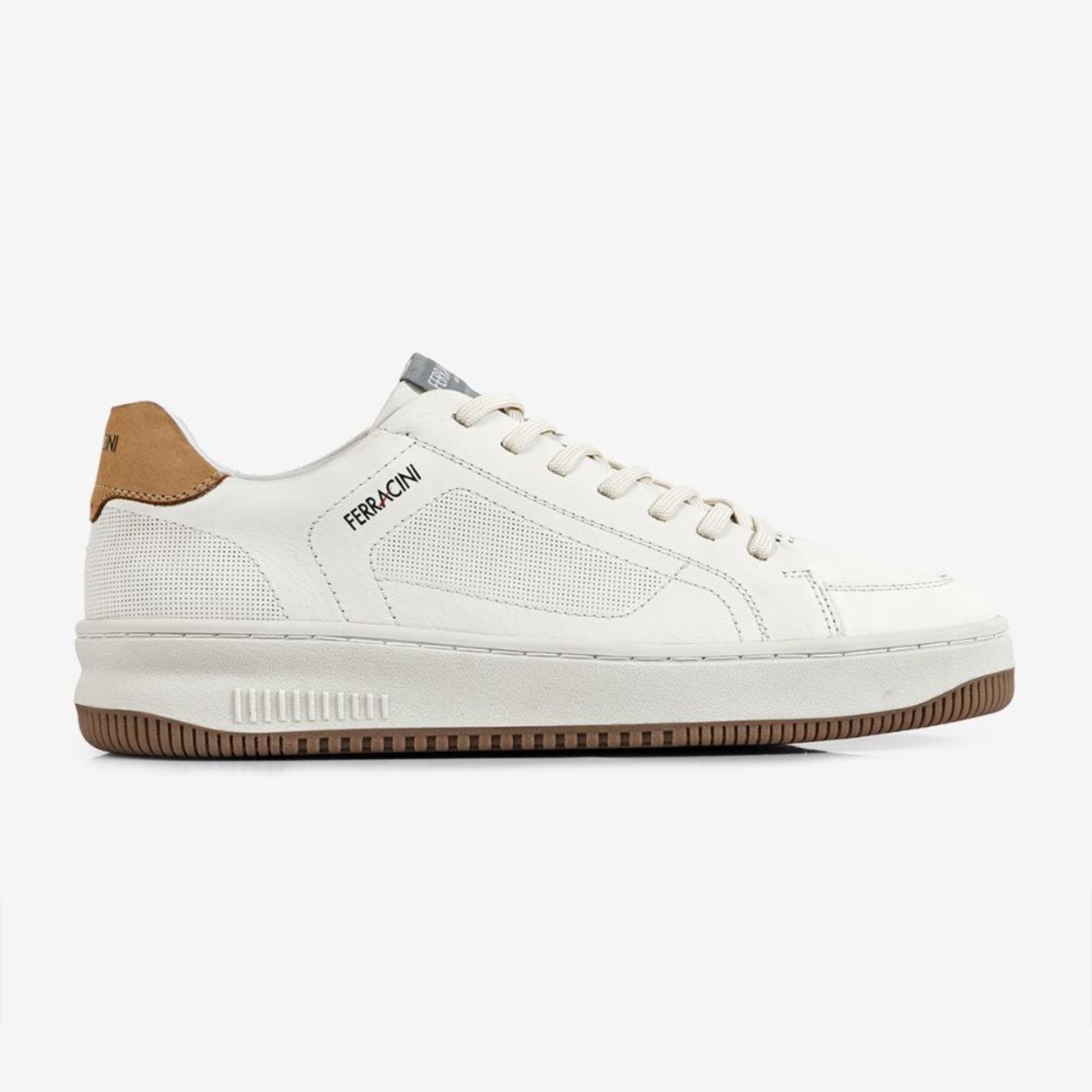 Tênis Ferracini Casual Masculino Couro Branco Detalhe Marrom Branco