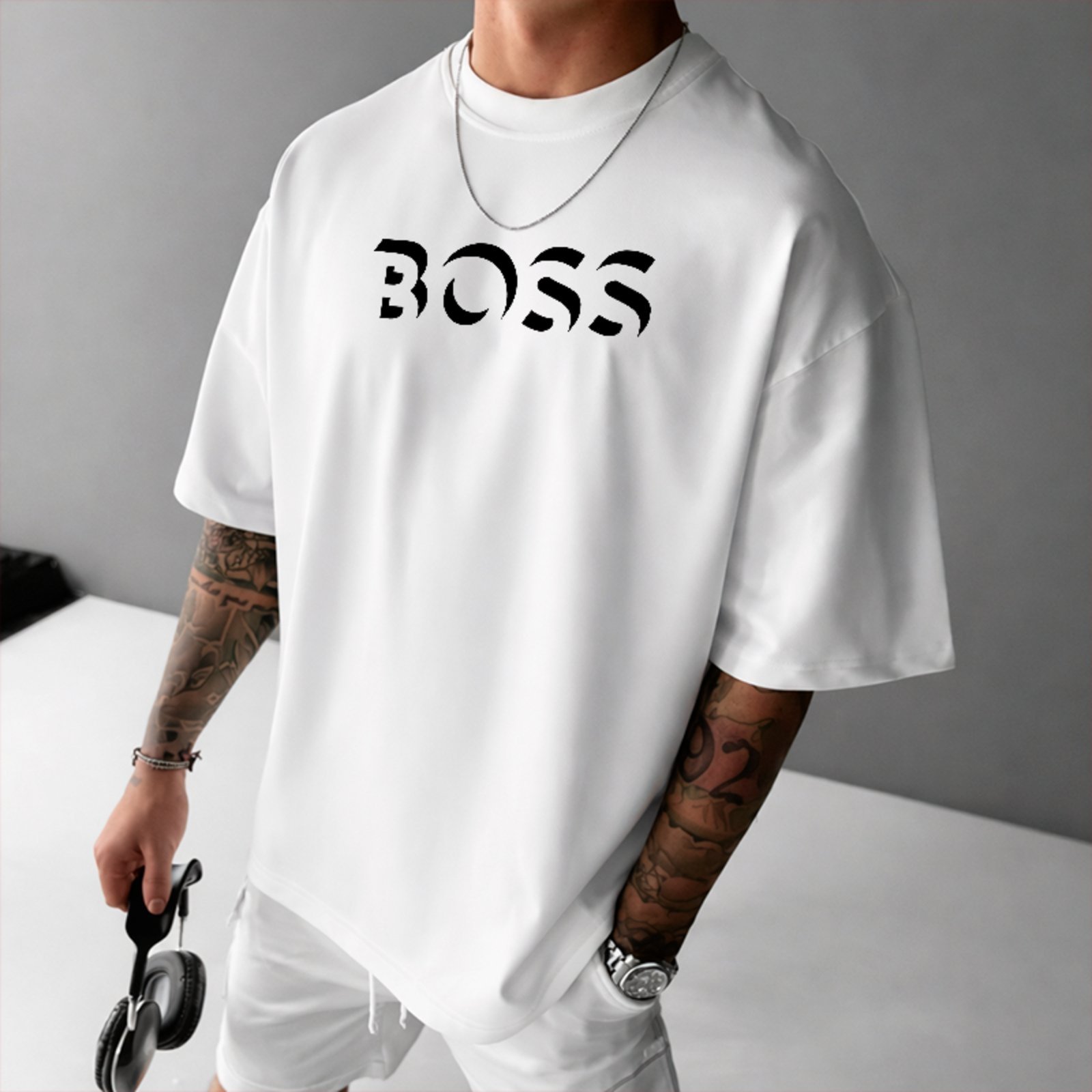 Camiseta Oversized Boss Estilo Casual Minimal Premium Branco