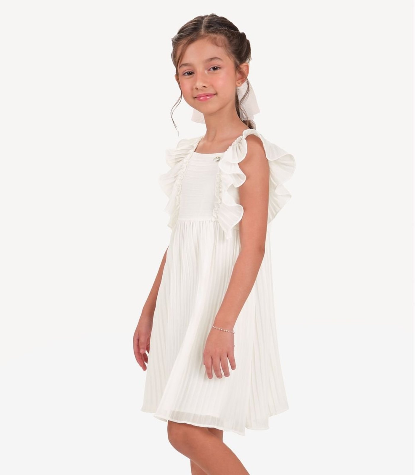 Infantil - Vestido Chiffon Plissado Trick Nick Bege