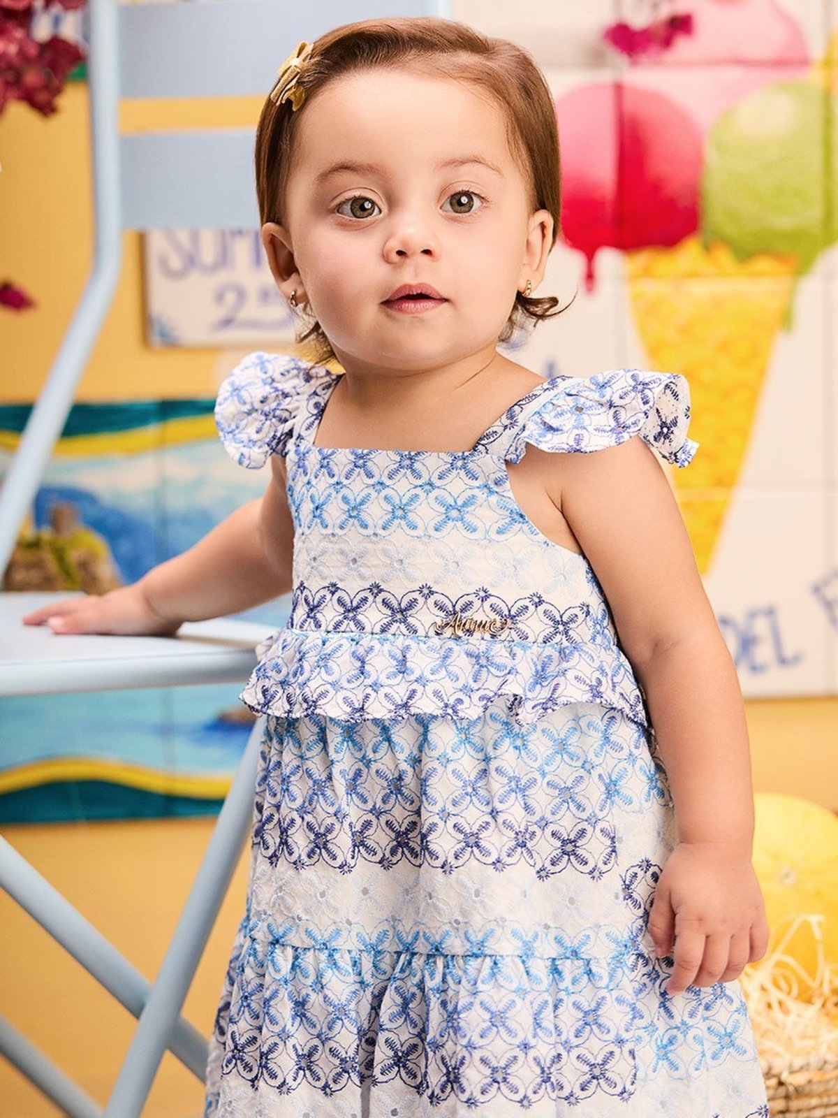 Infantil - Vestido de Laise Bordada Floral