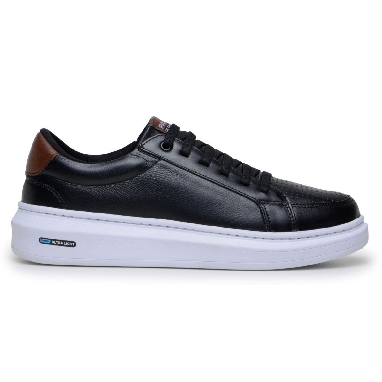 Tenis 100% Couro Legitimo Parra Boots MasculinoModerno Confortavel Leve 1031 - Preto/Branco