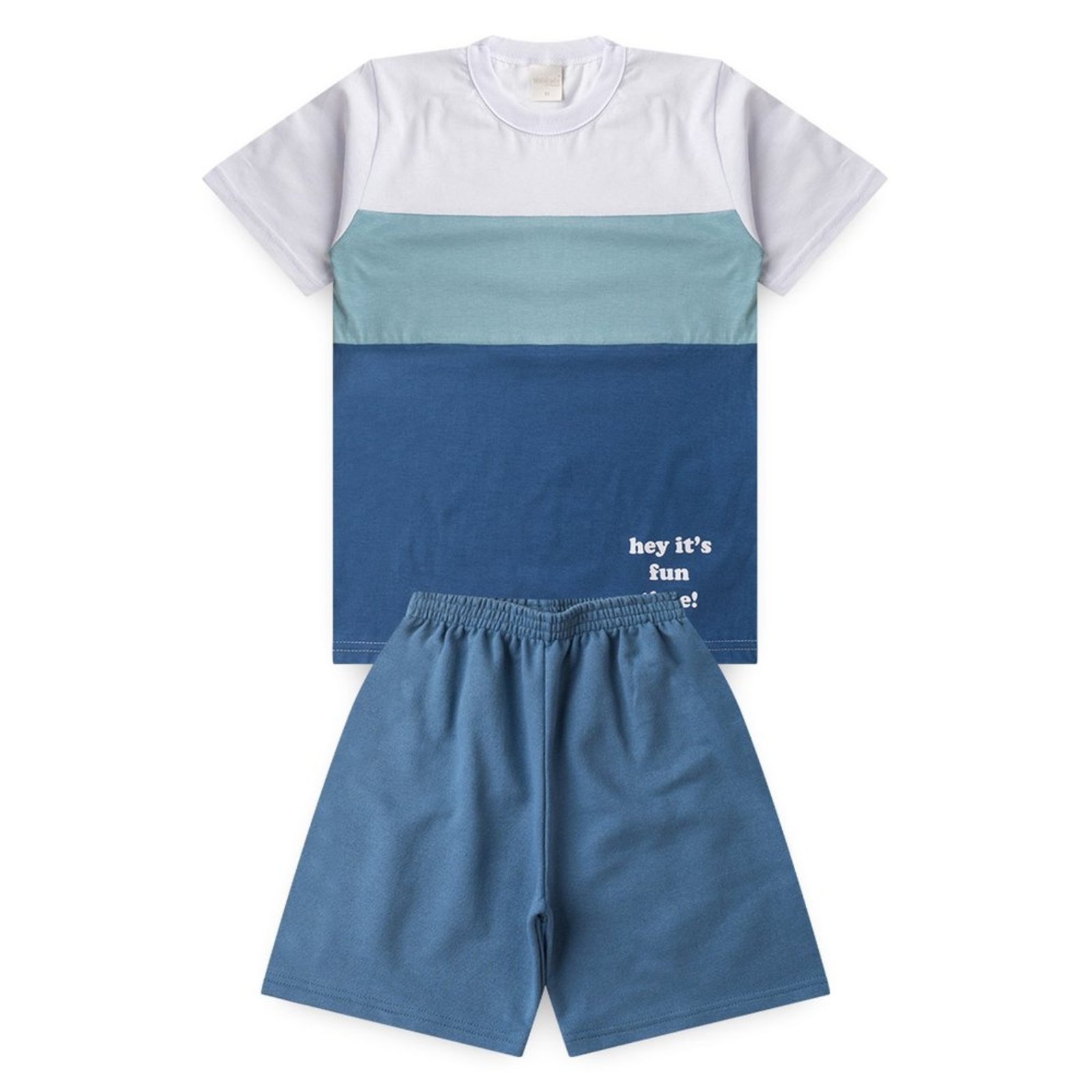 Infantil – Conjunto Verão Menino Branco Camiseta e Bermuda Recortes