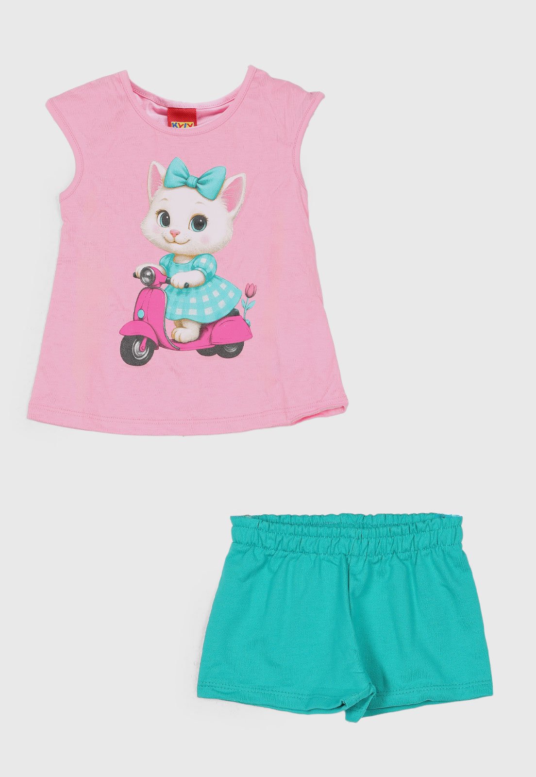 Conjunto Curto Kyly Gato Scooter Rosa