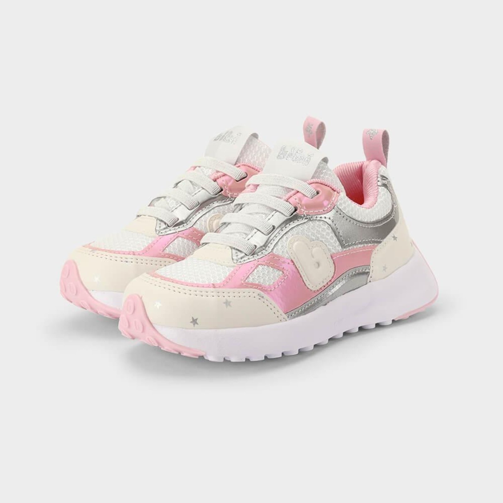 Vista 3 Infantil - Tênis Bibi Jogging Branco com Rosa 22 Calçados Bibi branco rosa Calçados Bibi branco rosa
