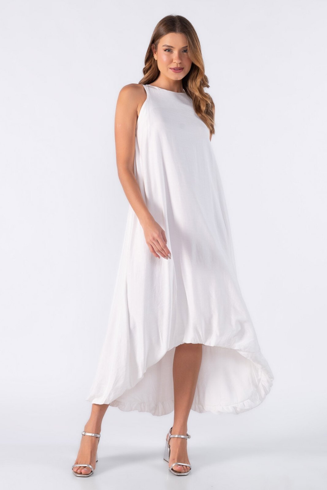 Vestido longo com decote nas costas Branco