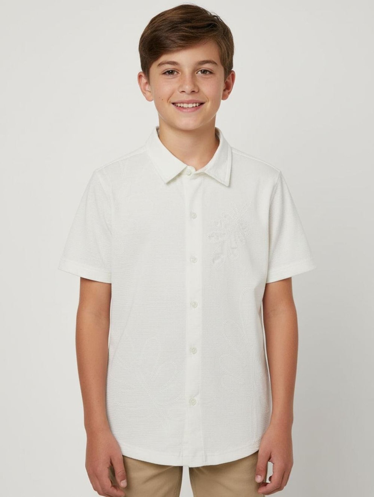 Infantil - Camisa Com Bordado Juvenil Para Menino - OFF WHITE
