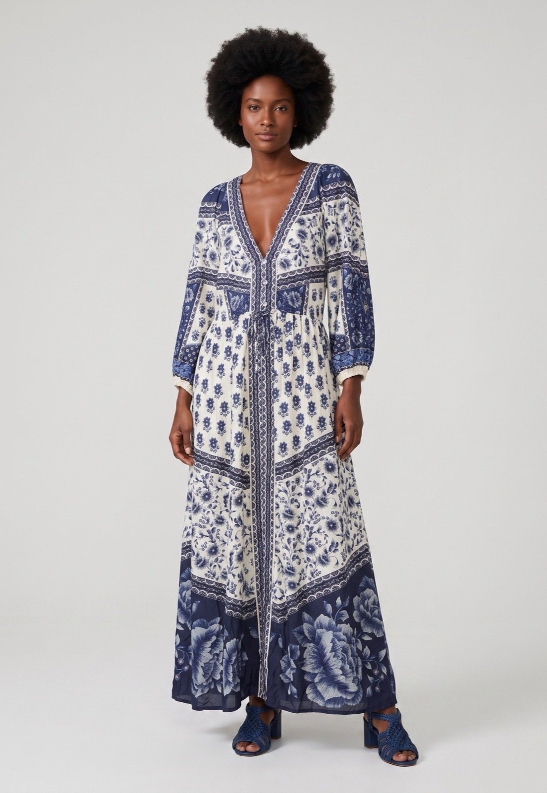 Vestido Longo FARM Estampado Azul