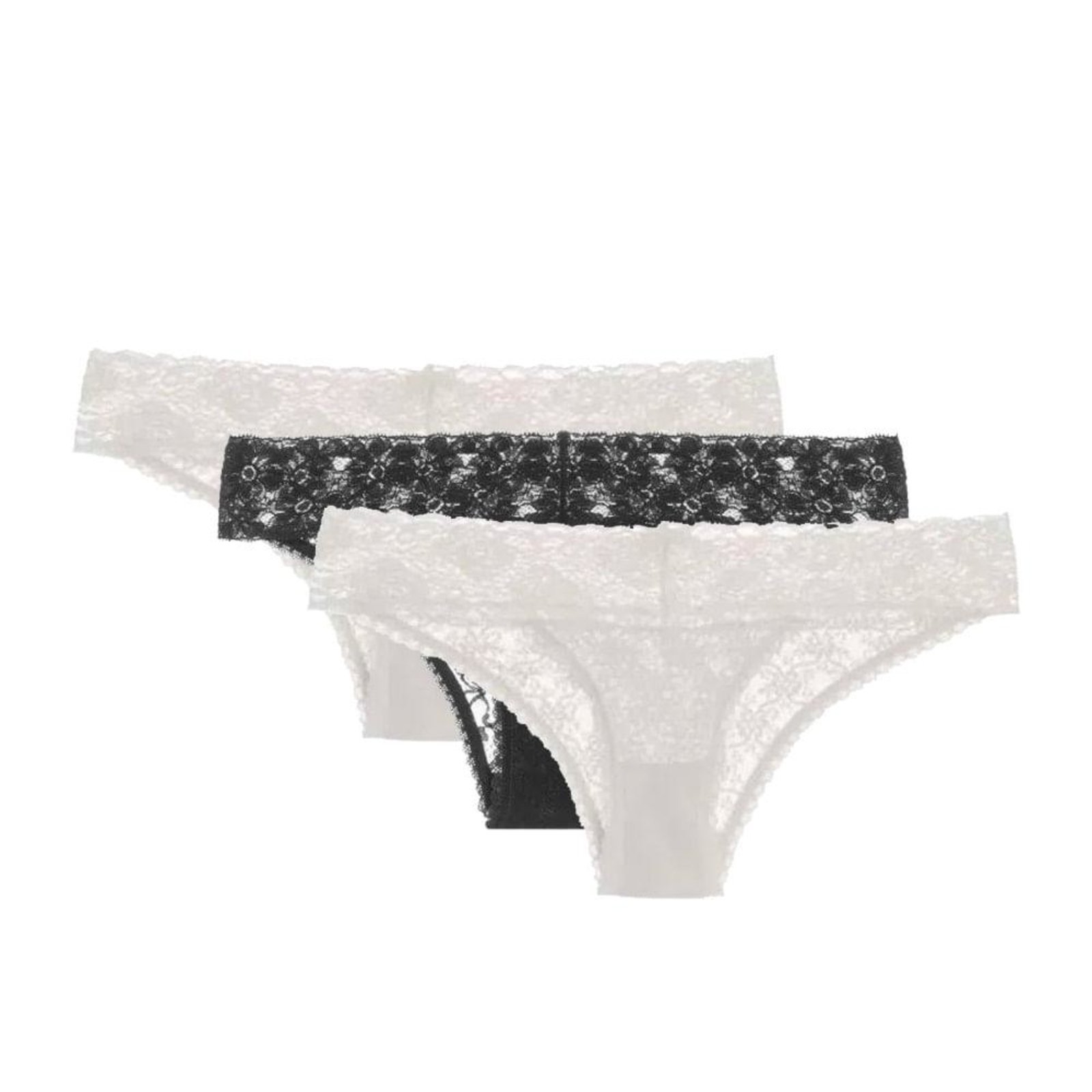 Kit 3 Calcinhas Biquíni Sweet Lace Branco e Preto Loungerie