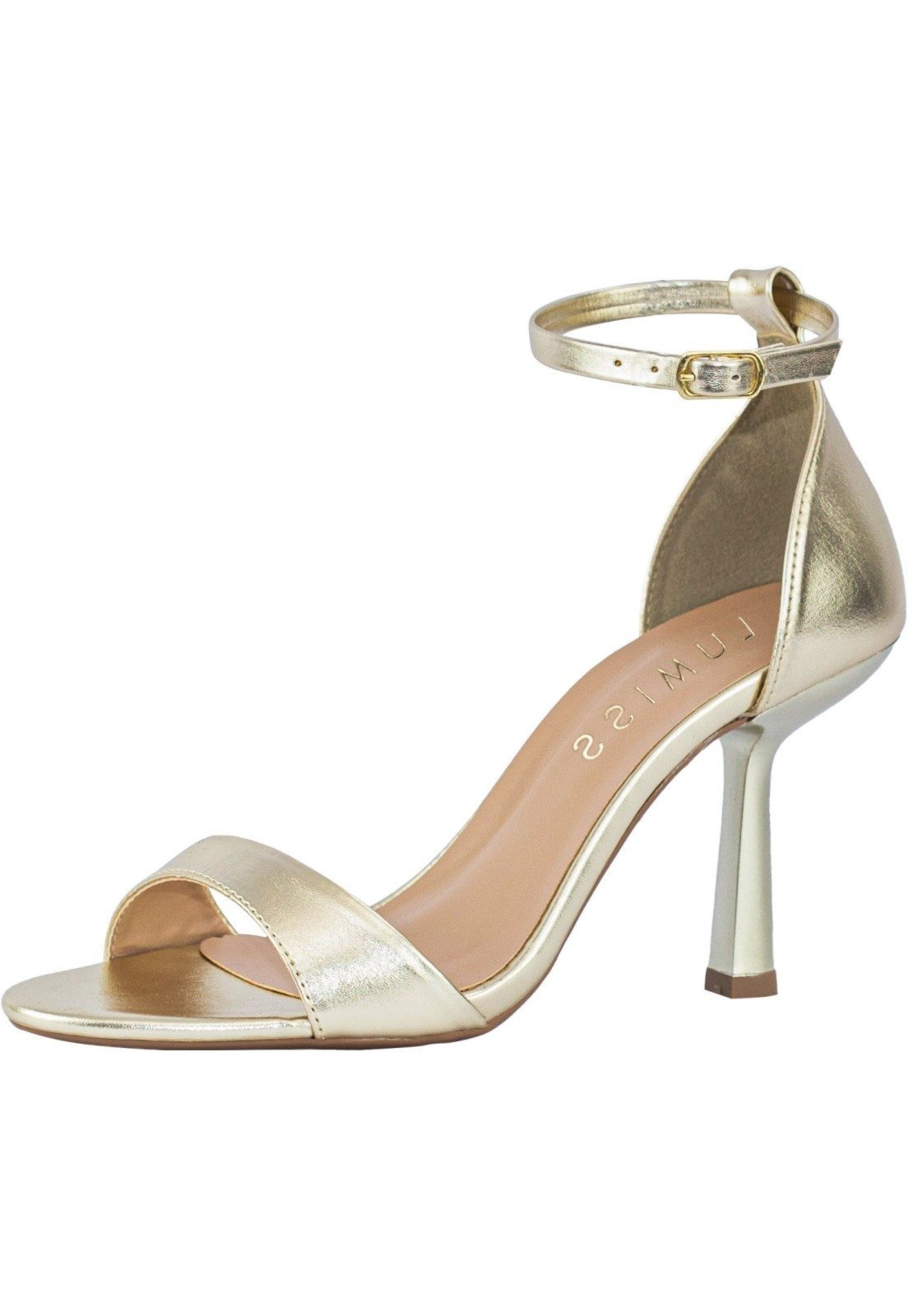 Sandália Feminina Salto Fino Lumiss Clássica Comfort Elegância Tiras Dourado