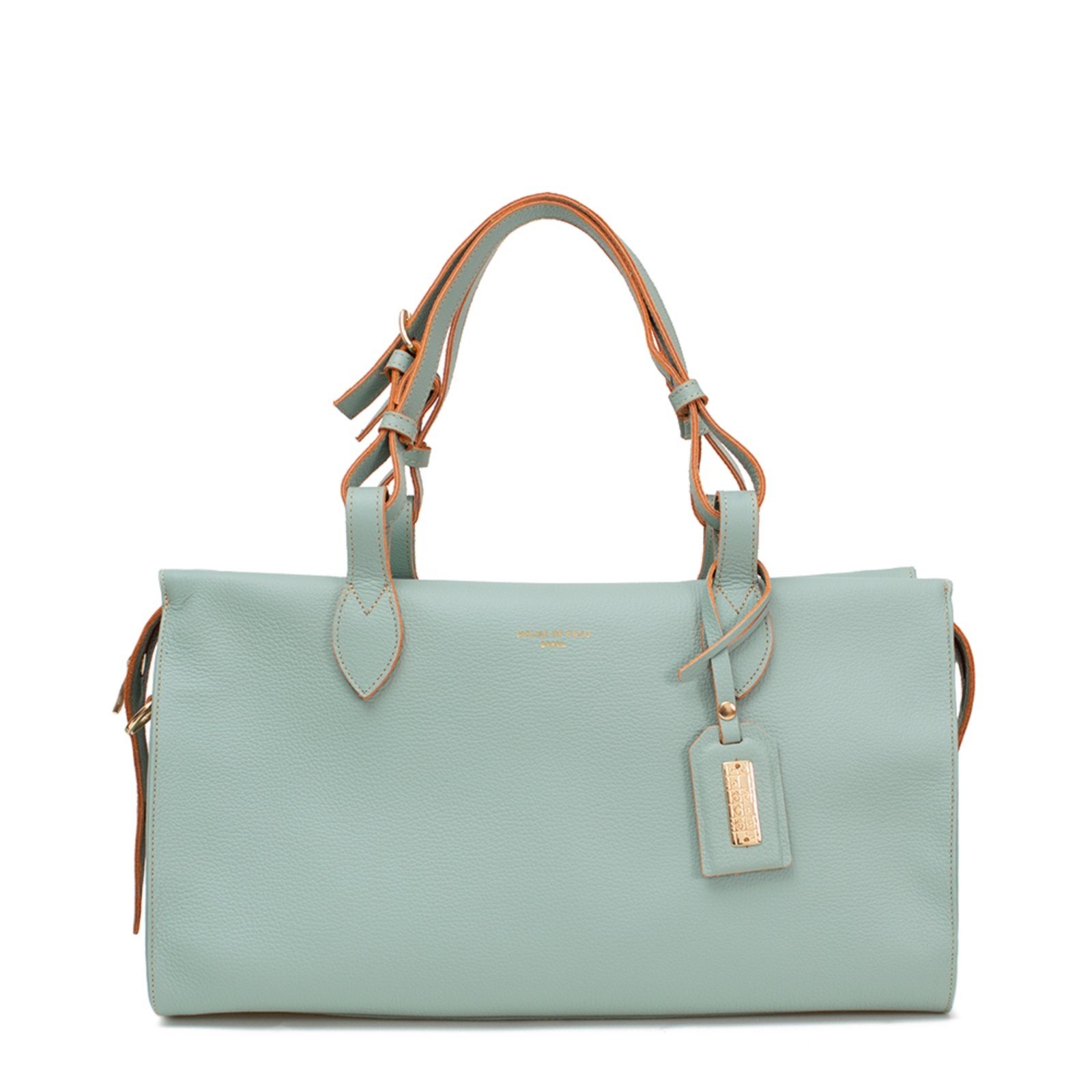 Bolsa Feminina Em Couro Alça De Mão Verde Tiffany Com Laranja “Leila Souza”””