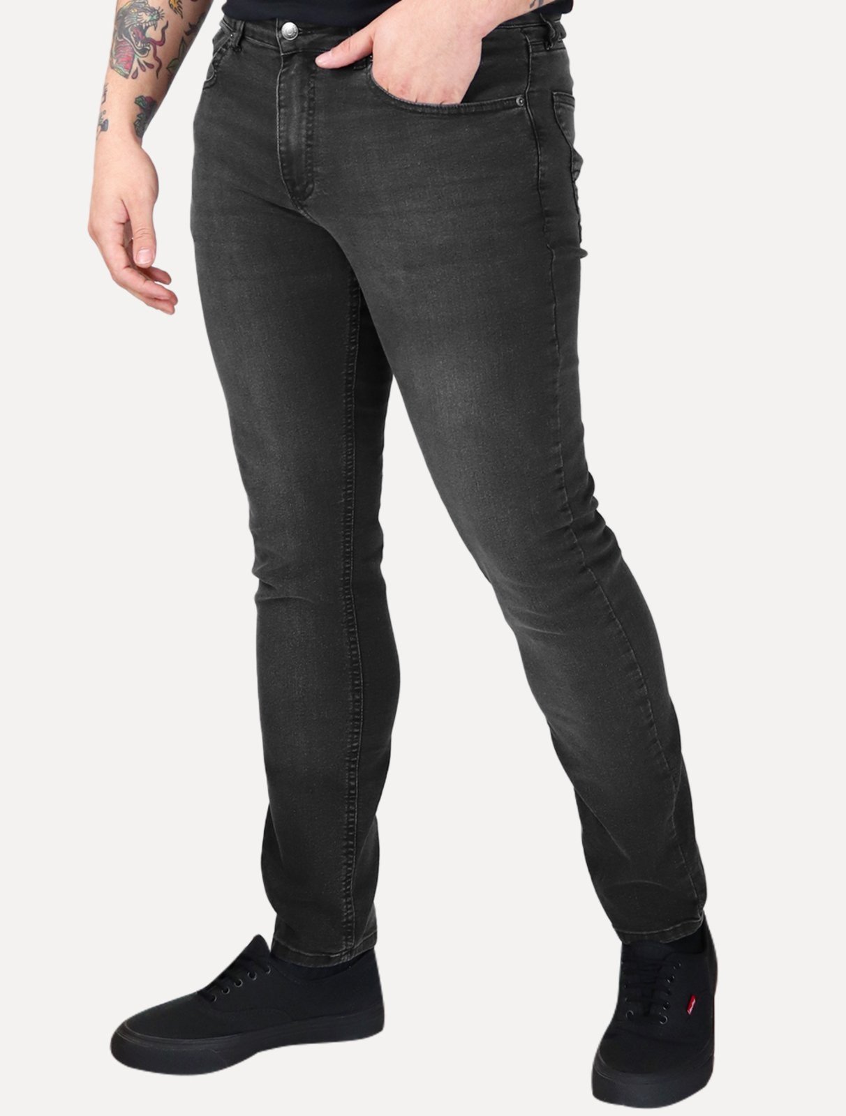 Vista 2 Calça Tommy Jeans Masculina Slim Scanton Stoned Preta preto Tommy Jeans preto
