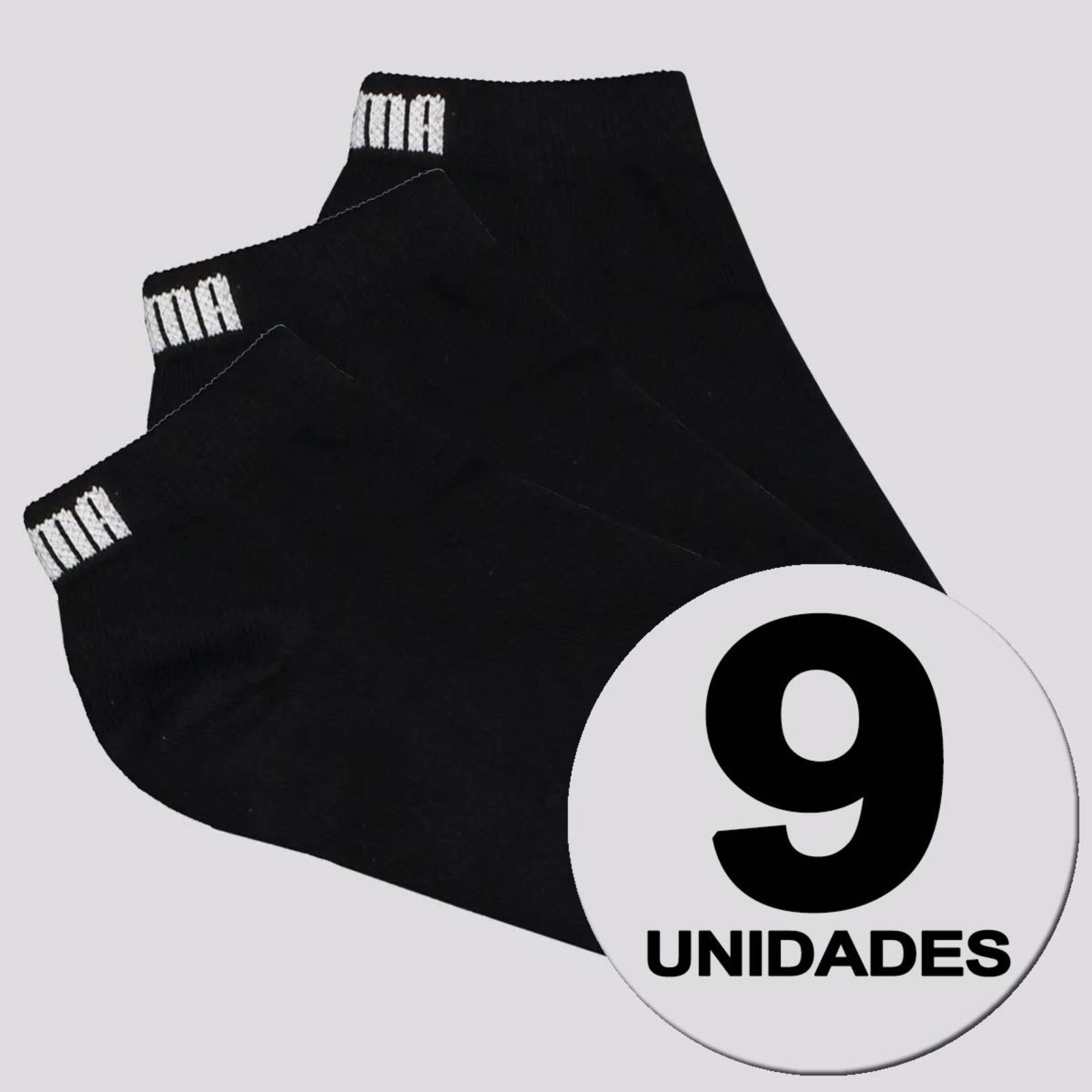Vista 2 Kit Meia Puma Sapatilha 9 Pares Cano Curto Feminina Preta preto Puma preto