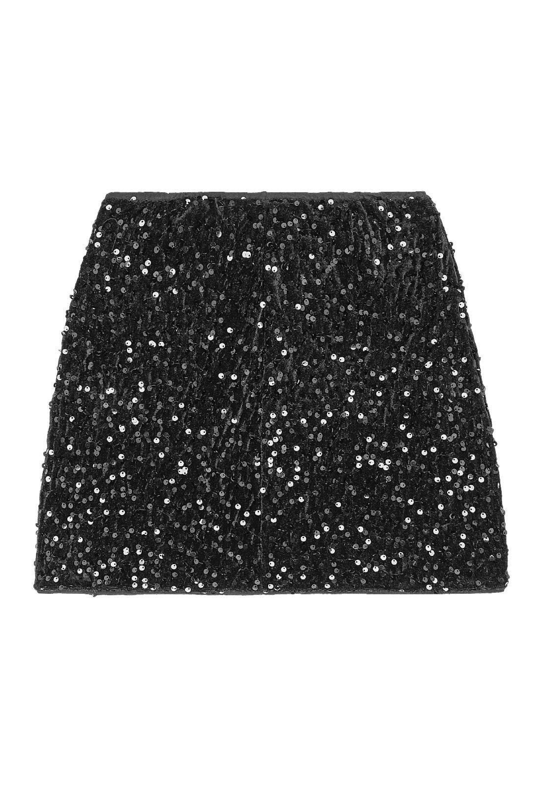 Infantil - Saia Juvenil Veludo em Paetê Forrado Gloss Preto