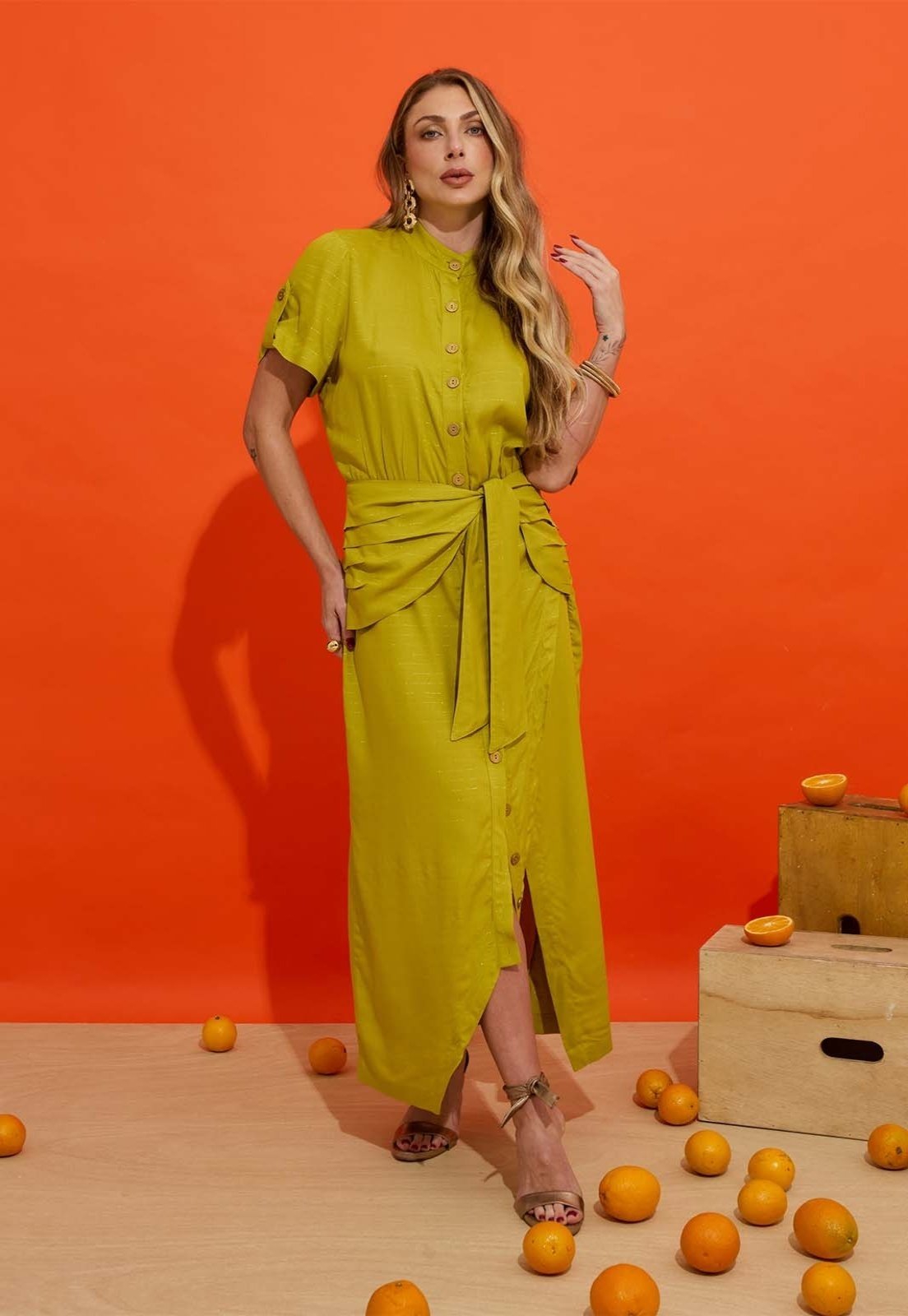 Vestido Longo com Recorte Assimétrico Verde