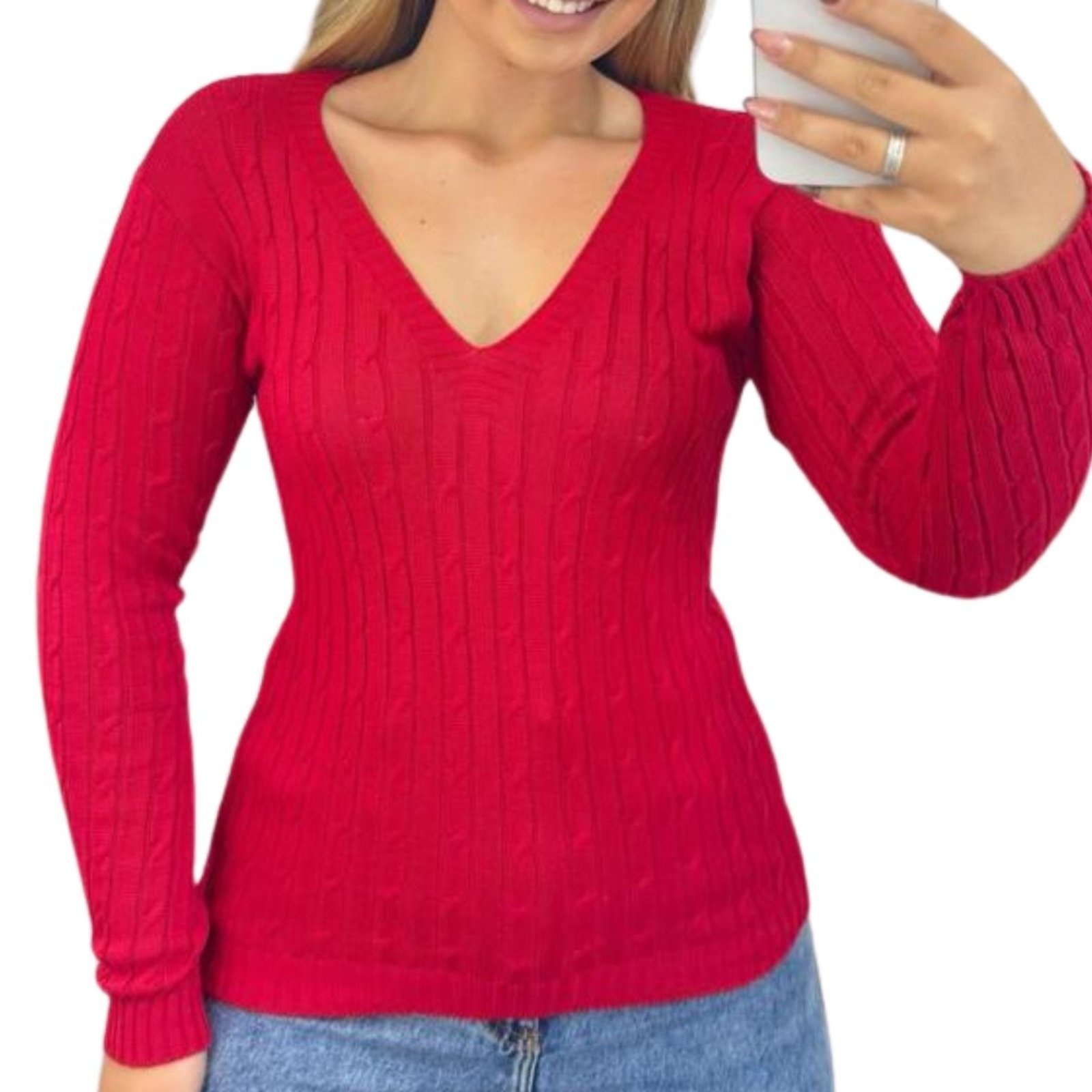 Vista 3 Blusa Suéter Industrie Feminino de Tricô Manga Longa vermelho Industrie vermelho