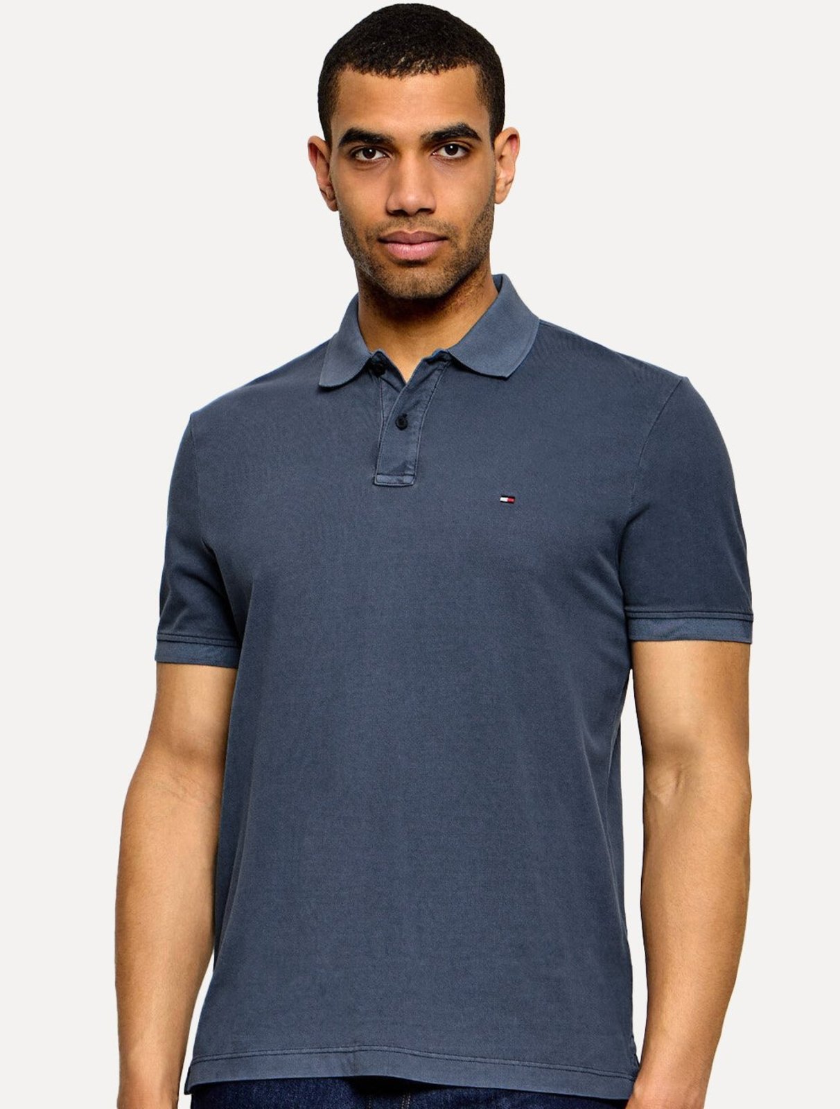 Polo Tommy Hilfiger Masculina Regular Piquet Garment Dye Azul Escuro