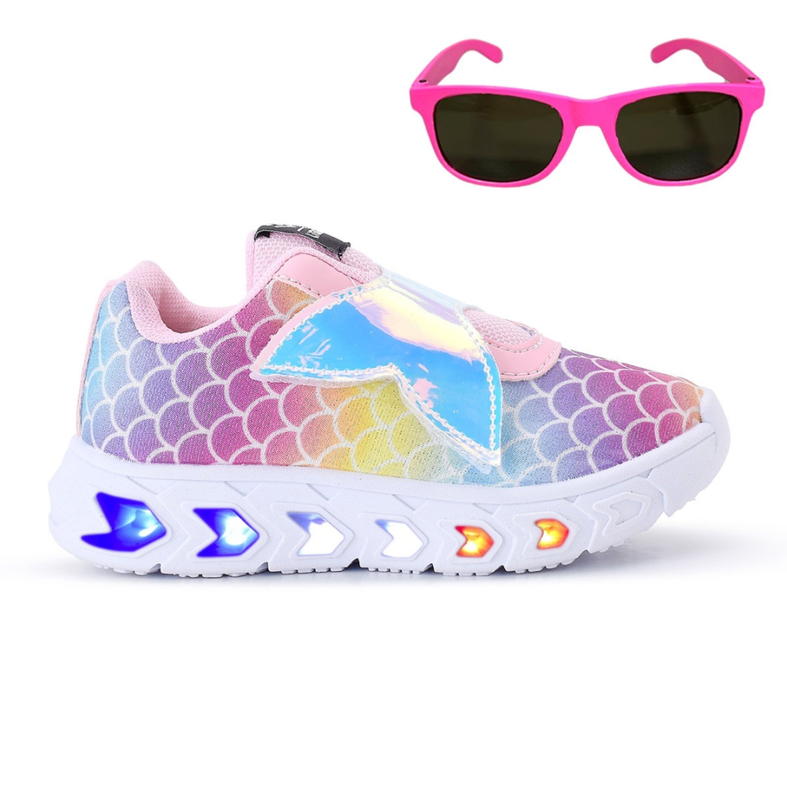 Infantil – Tenis de Led Meninas Casual Escolar Sereia Glitter + Oculos