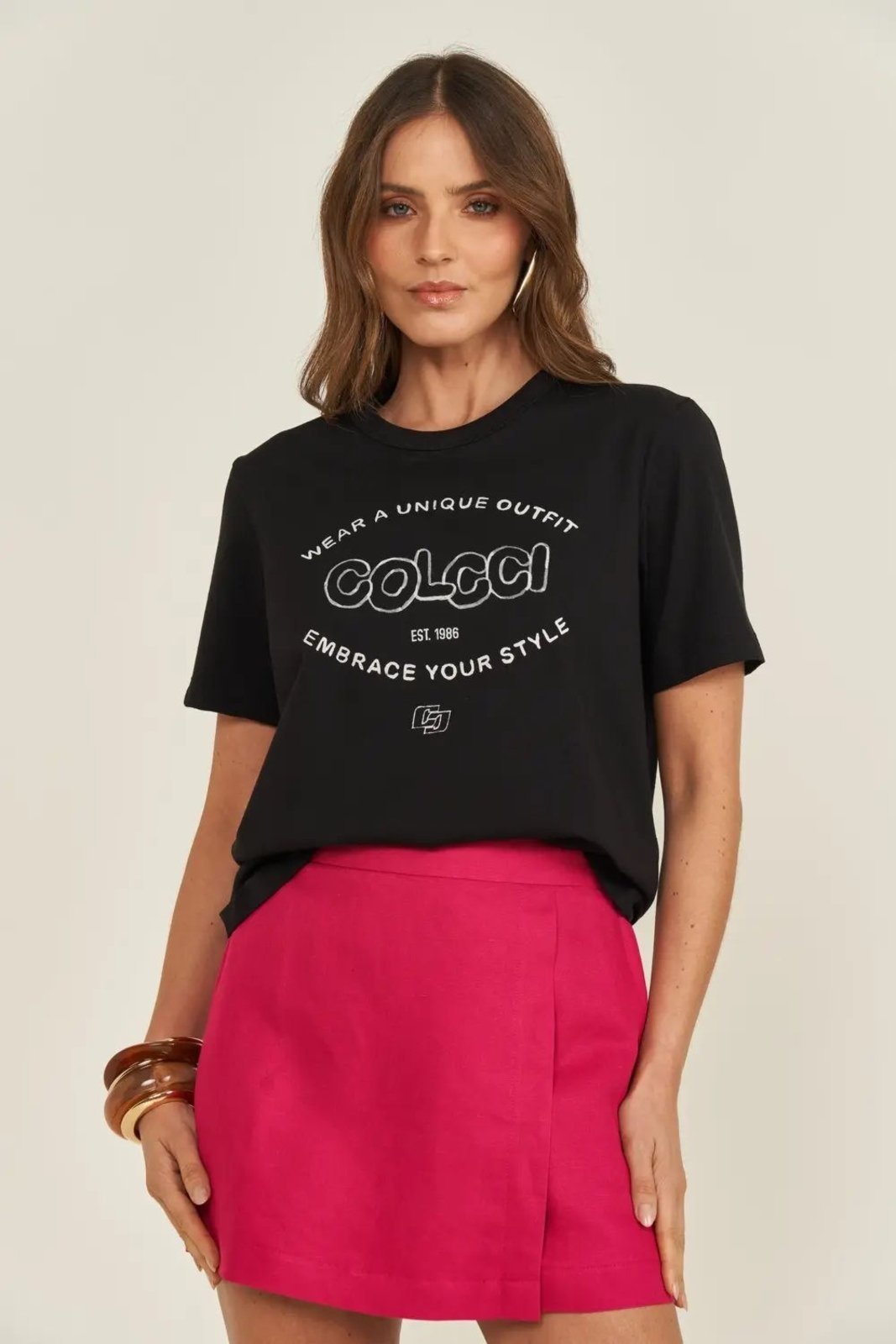 Camiseta Manga Curta Com Estampa Colcci Preto
