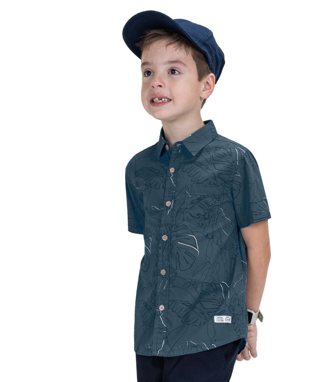 Infantil – Camisa Estampada Em Popeline Trick Nick Azul
