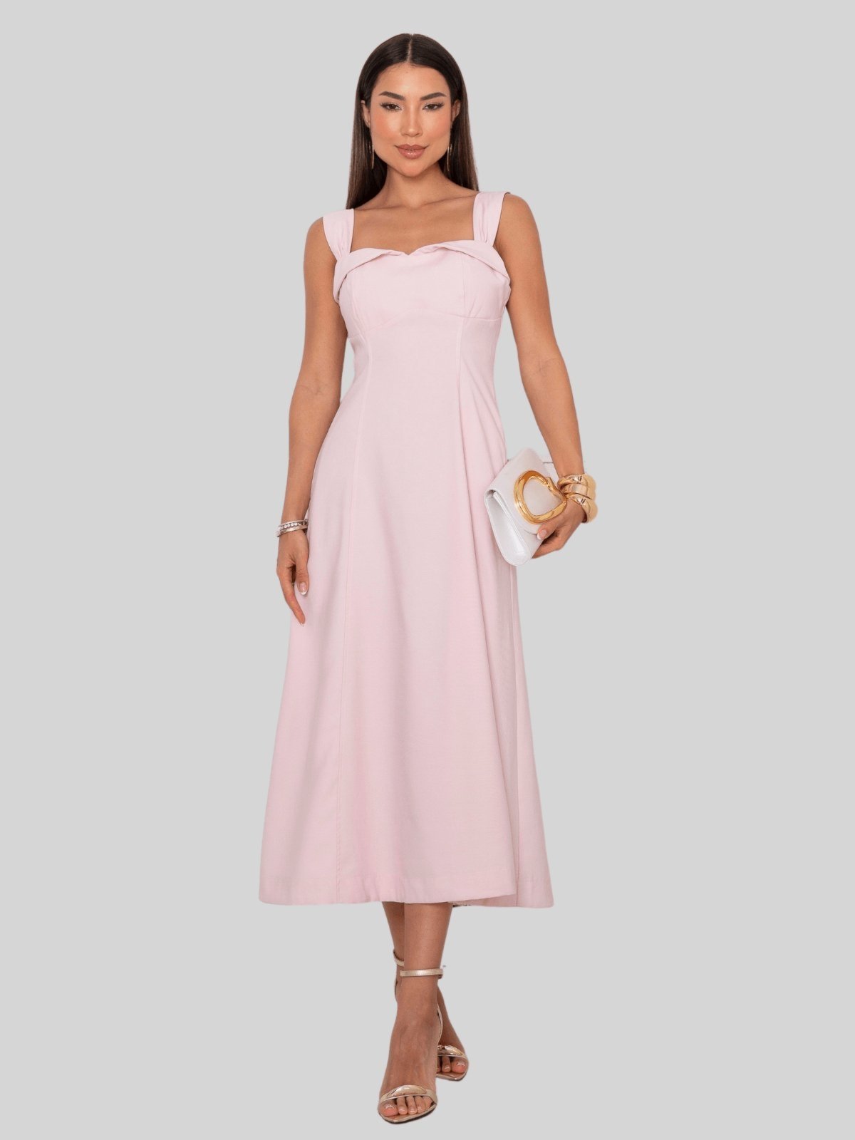 Vestido Miss e Misses Rochele Midi C/Alca Larga Rosa