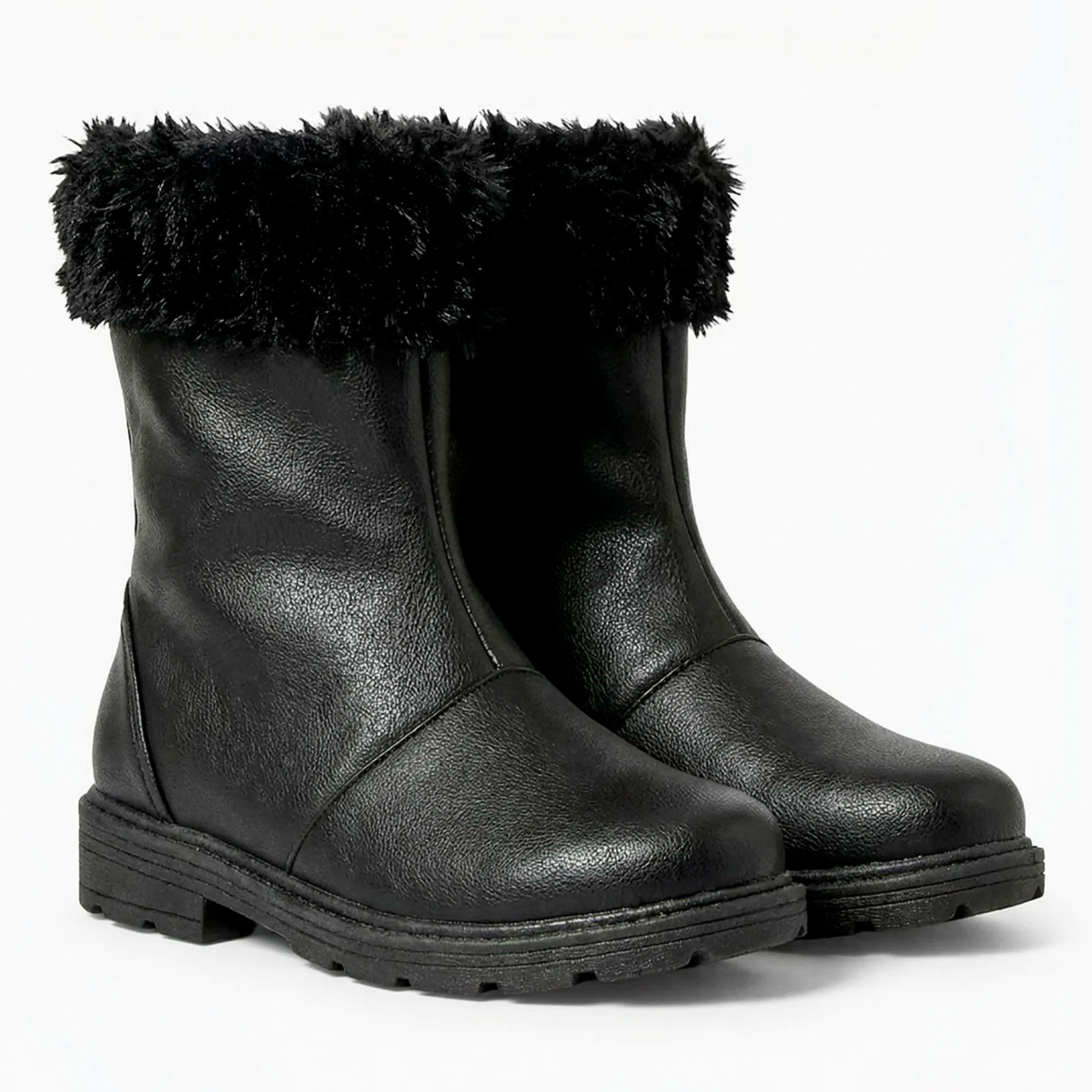 Infantil - Bota Feminina Coturno Cano Médio Menina Com Pelinho Quentinho Preto Pepite
