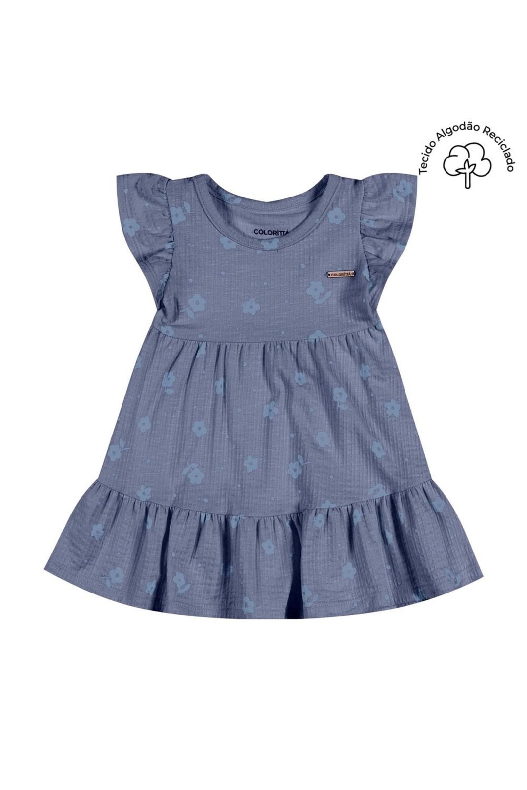Infantil - Vestido Menina Floral Canelado Colorittá Azul