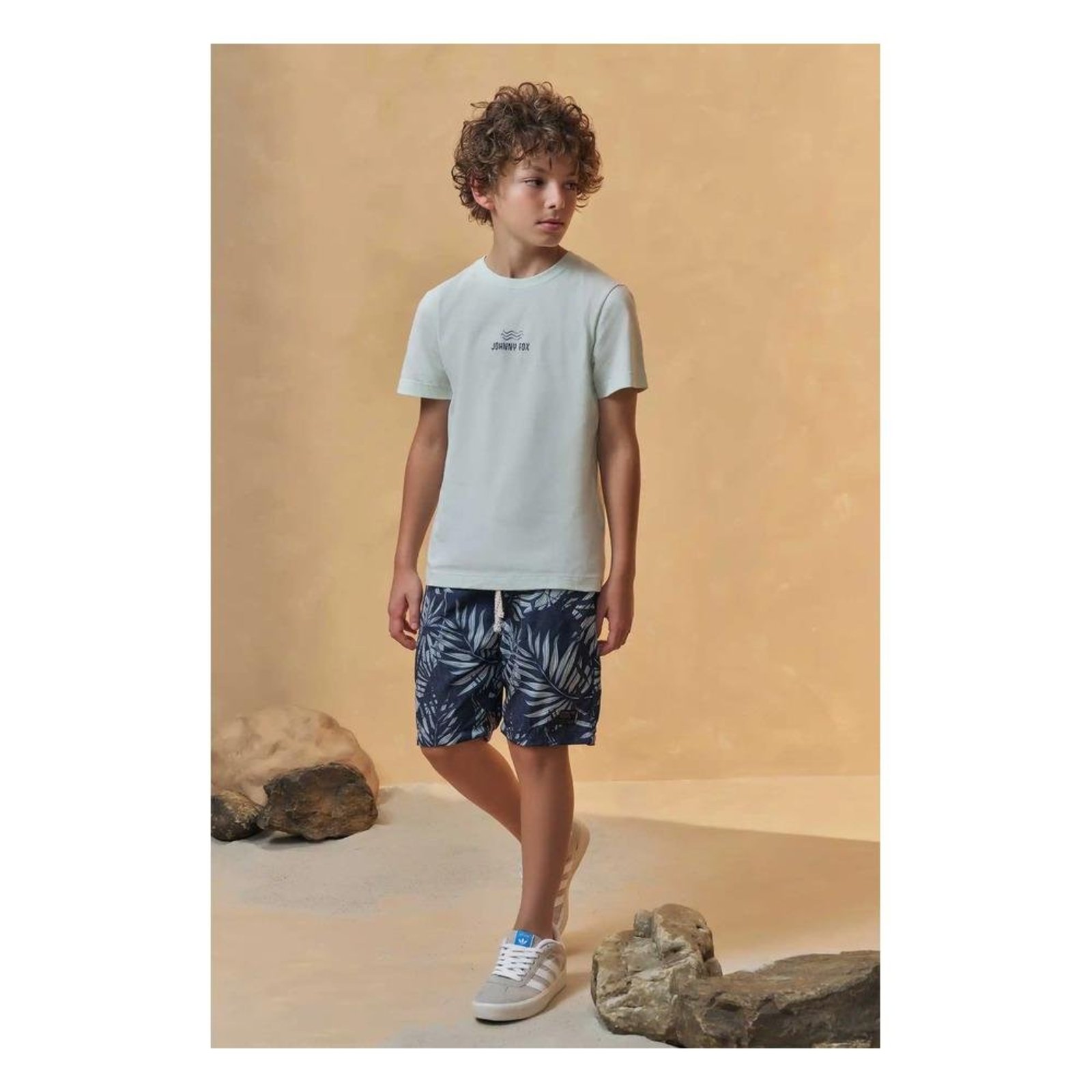Infantil - Bermuda Johnny Fox Azul Praiana Natureza Estampada 10 Unico
