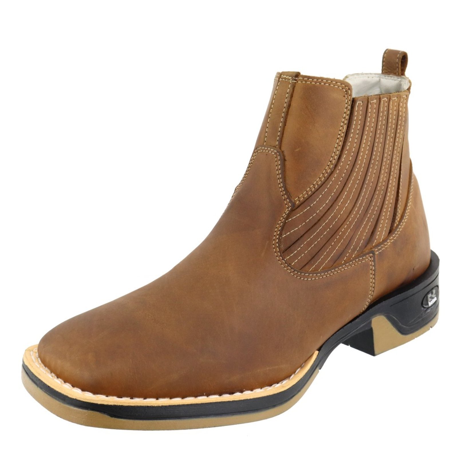 Bota Masculina RR Botas Couro Legítimo Country Rodeio Bico Quadrado Confortável Marrom