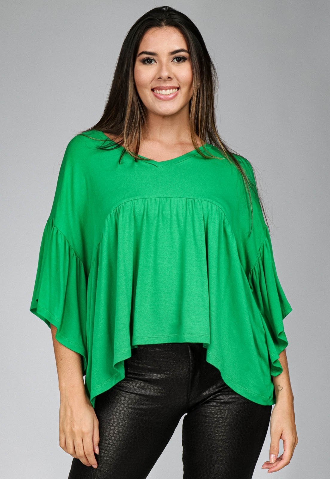 Blusa Bata Amazonia Vital Babado Malha Verde Light